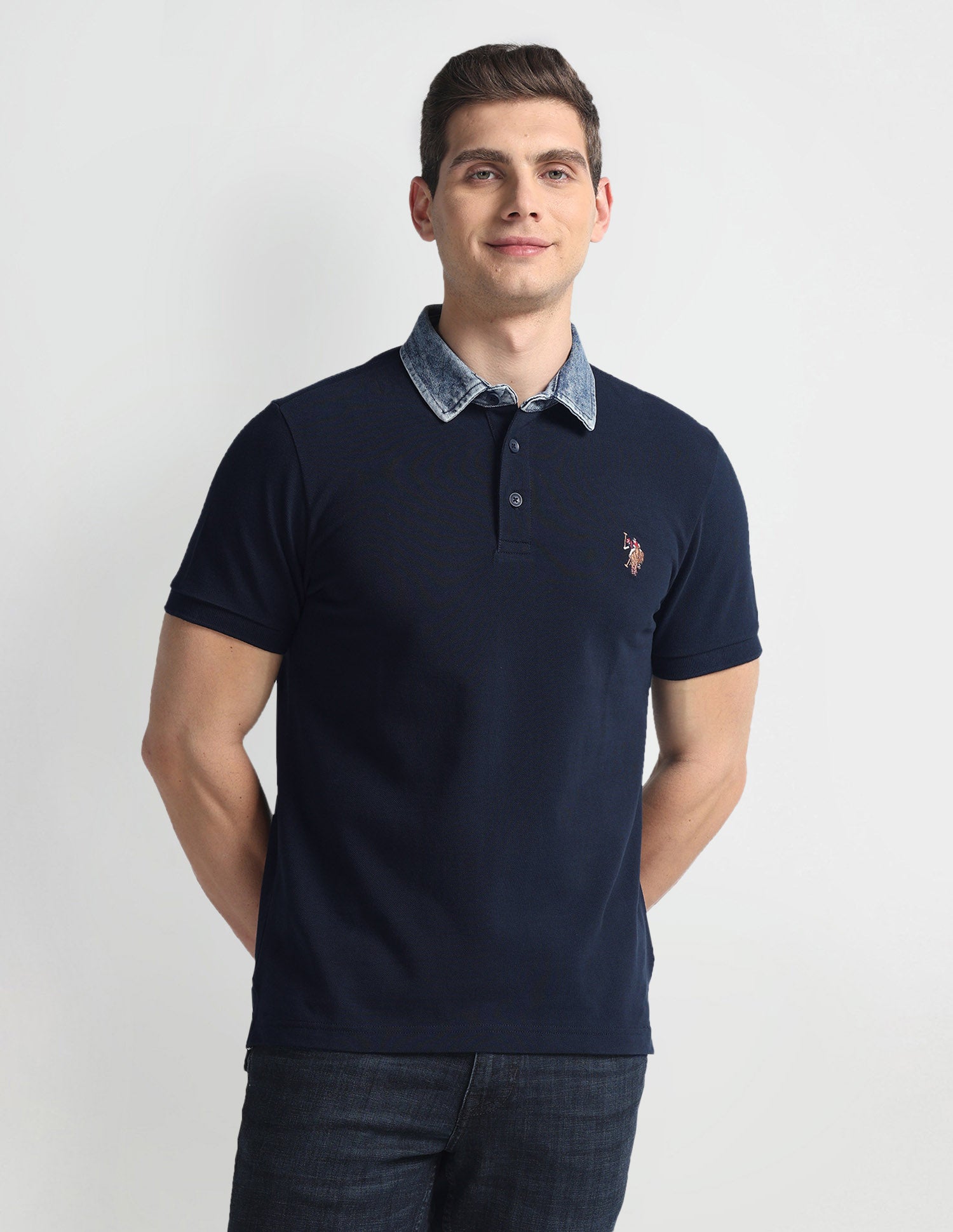 Solid Denim Collar Polo Shirt Blue - U.S. Polo Assn. India | Large