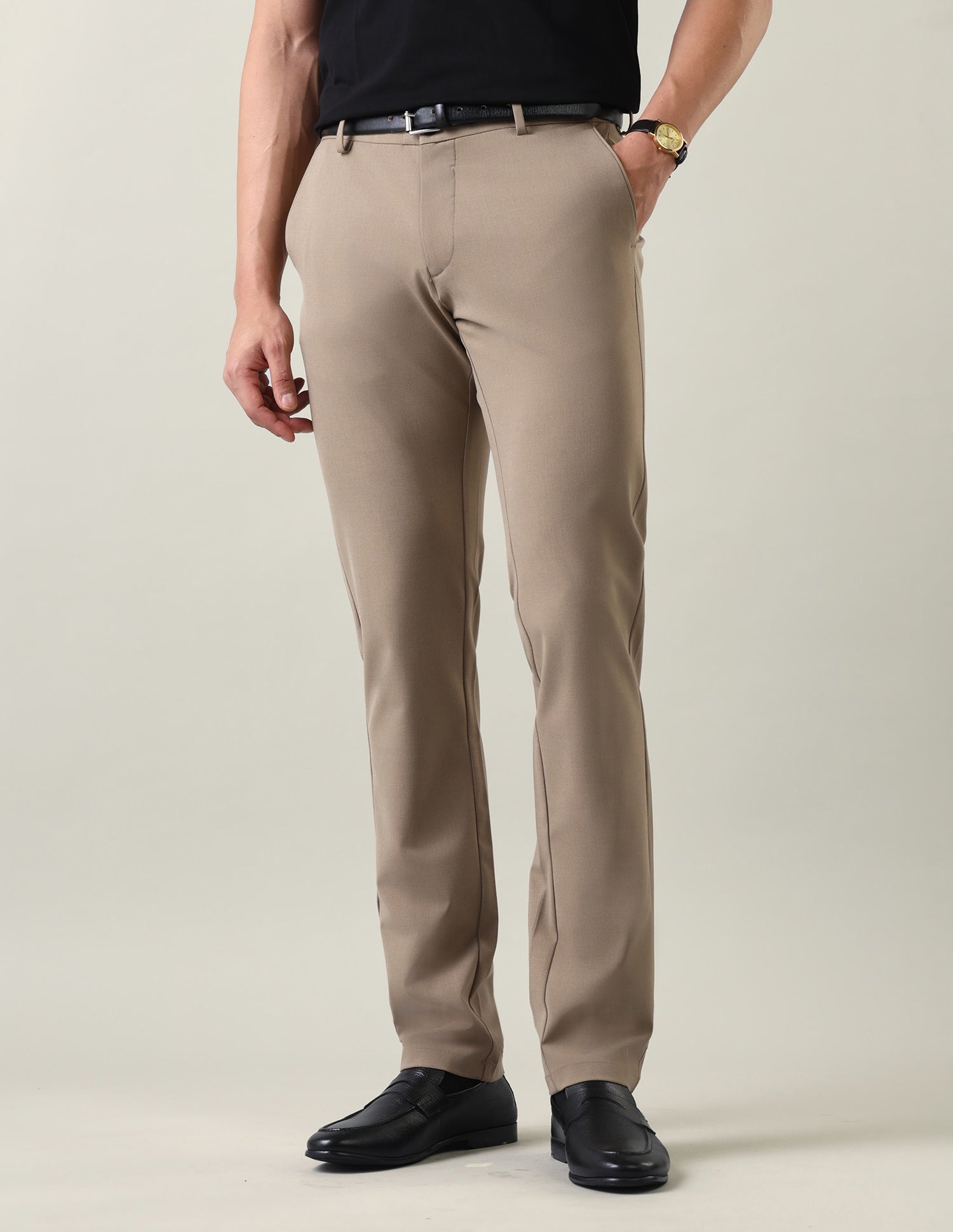 Slim Fit Satin Trousers Light Khaki - U.S. Polo Assn. India | Large
