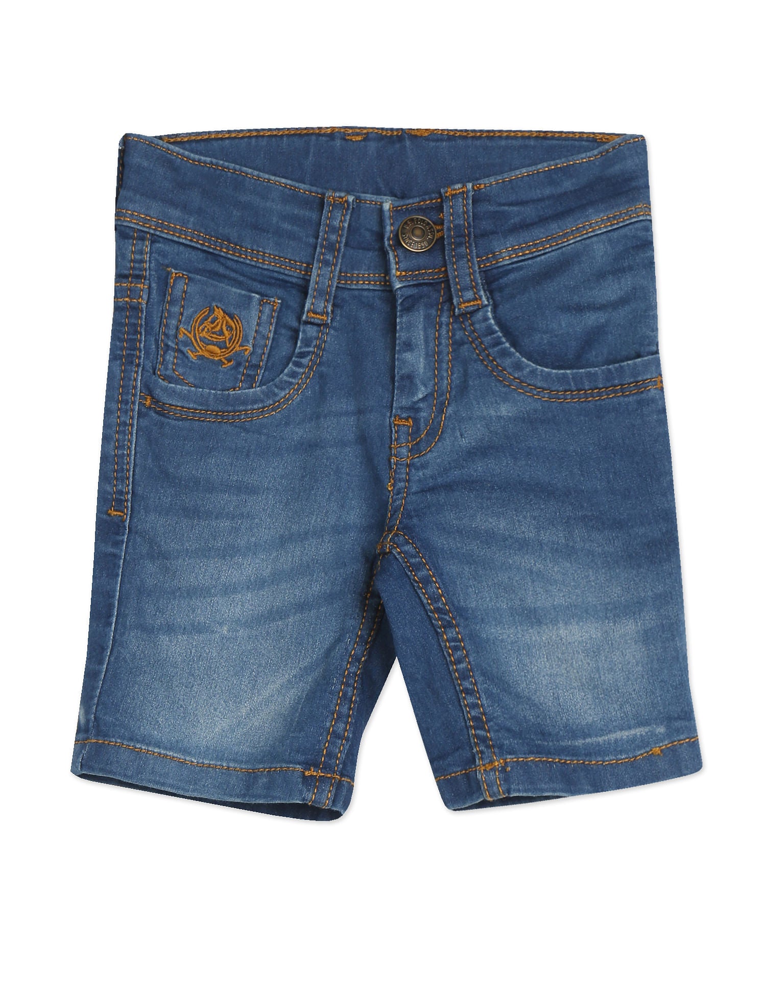 Boys Blue Mid Rise Stone Wash Denim Shorts Blue - U.S. Polo Assn. India | Large