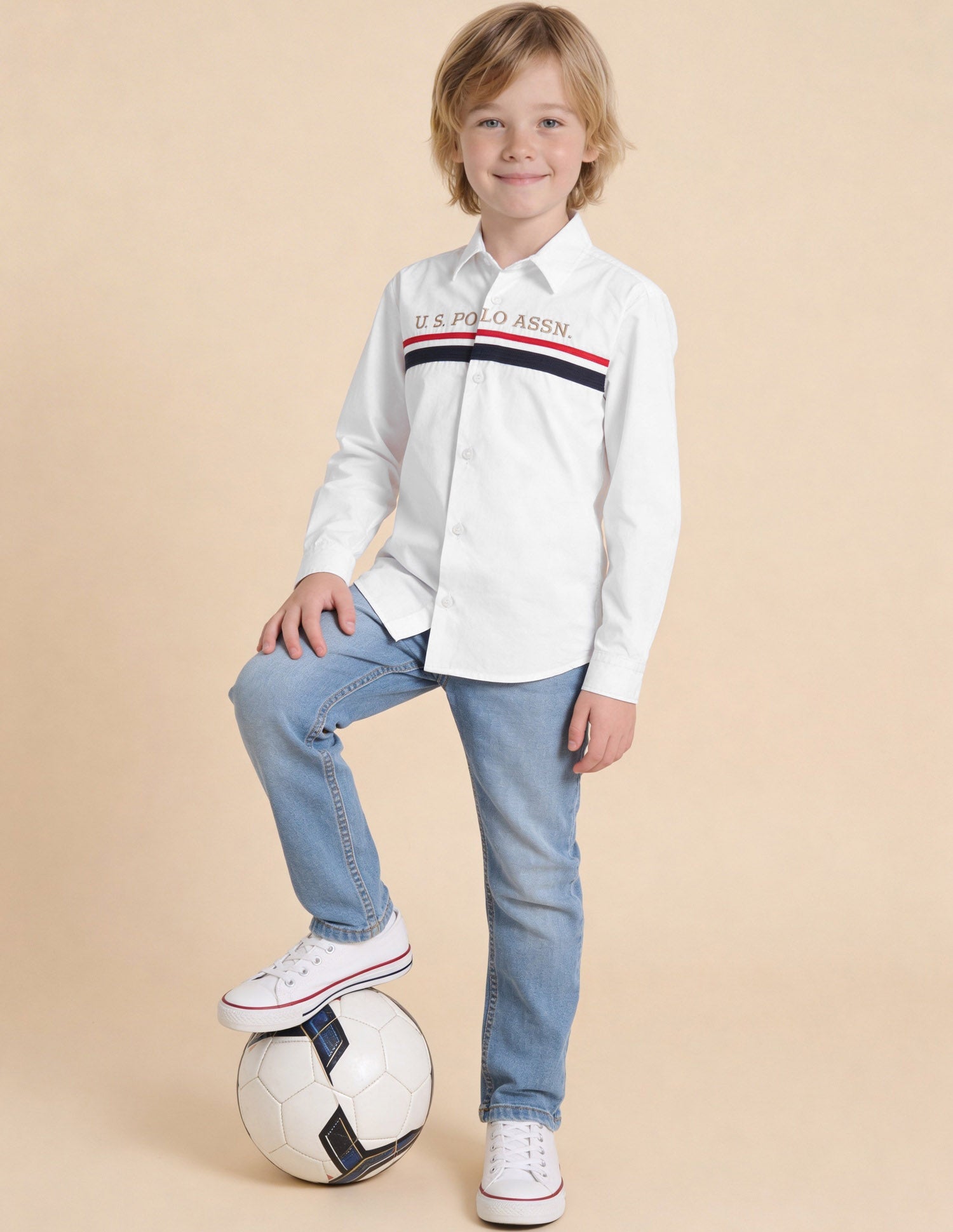 Solid Stripe Detail Regular Fit Shirt White - U.S. Polo Assn. India | Large