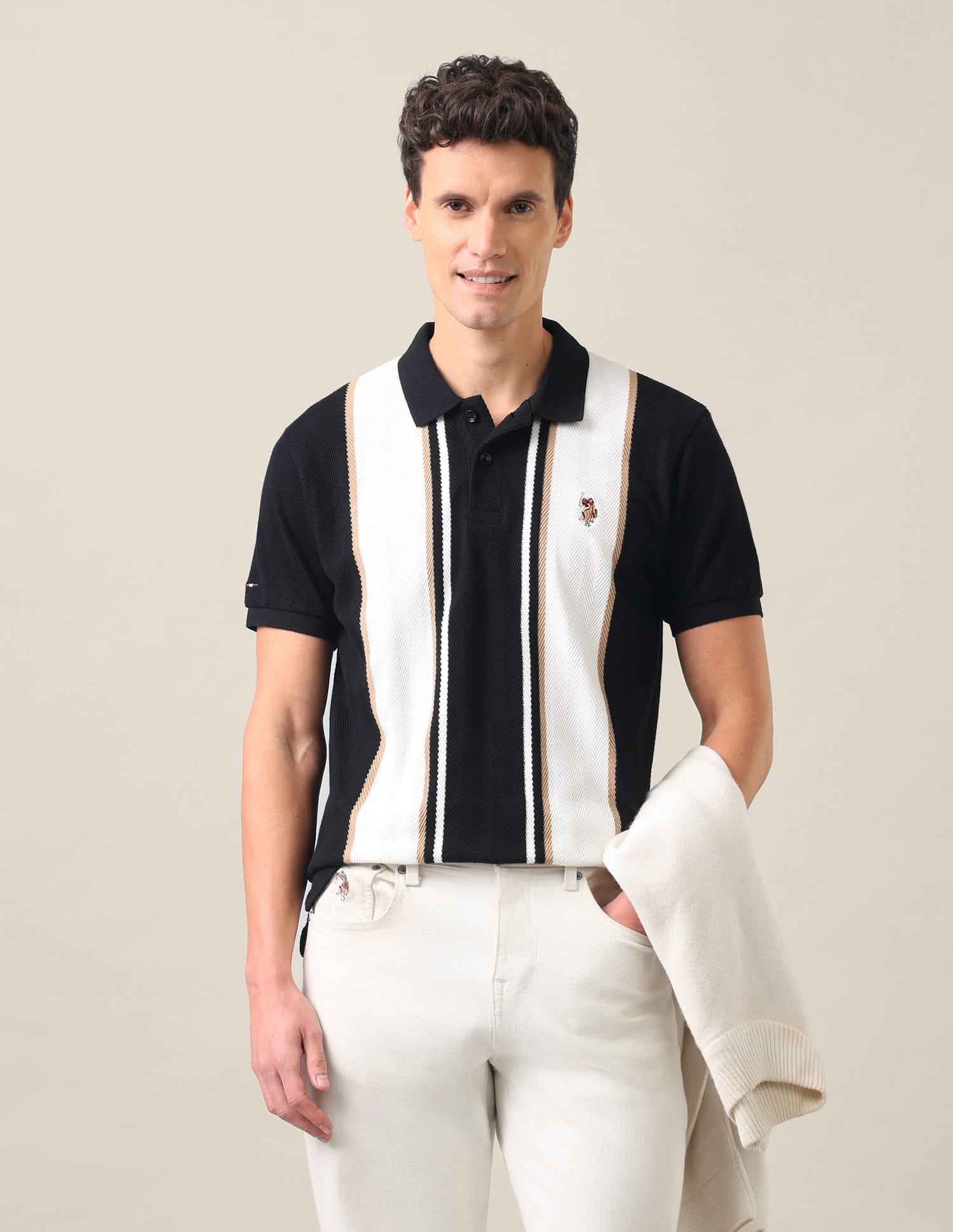 Vertical Striped Slim Fit Polo Shirt Black - U.S. Polo Assn. India | Large