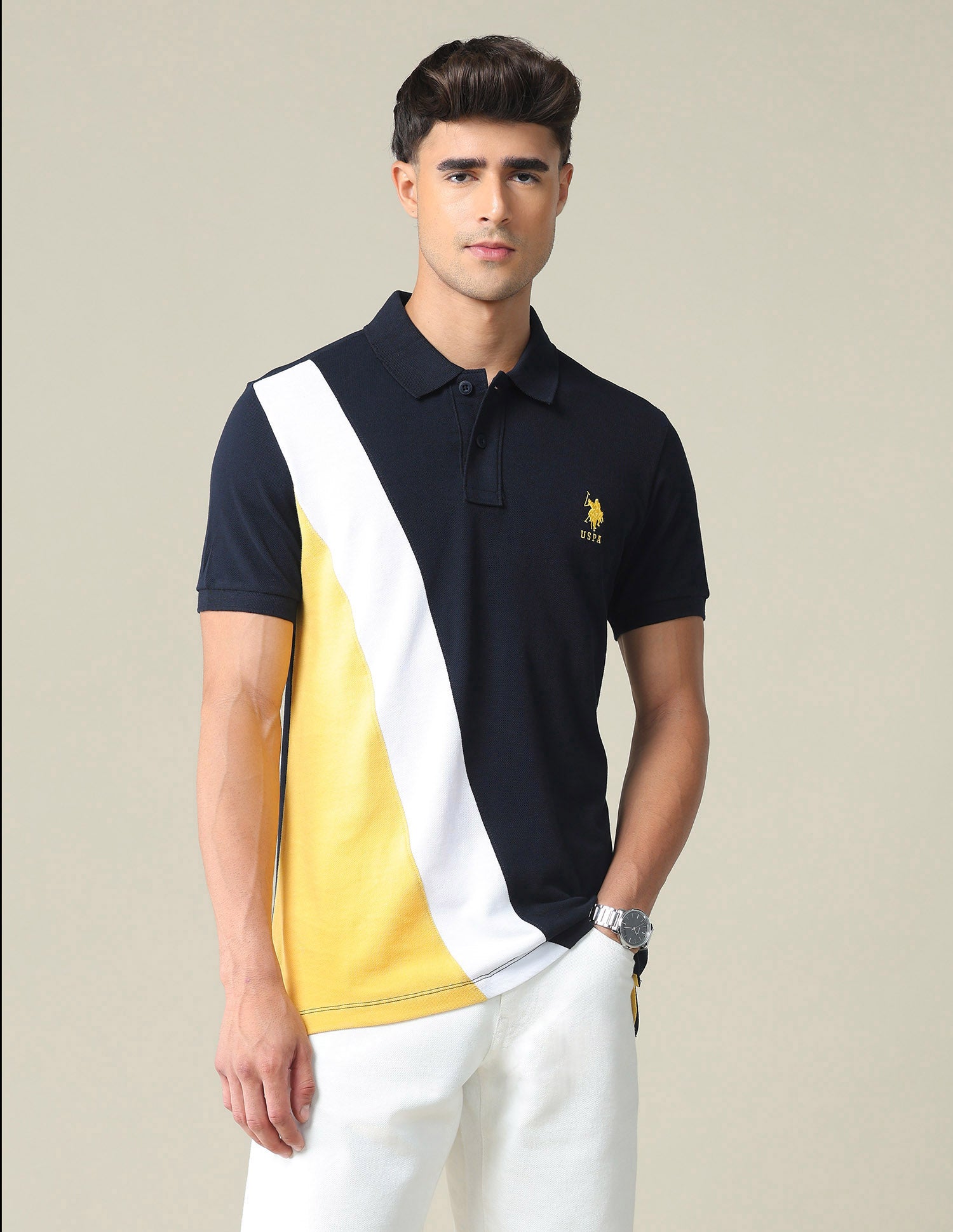 Colour Block Pique Polo Shirt