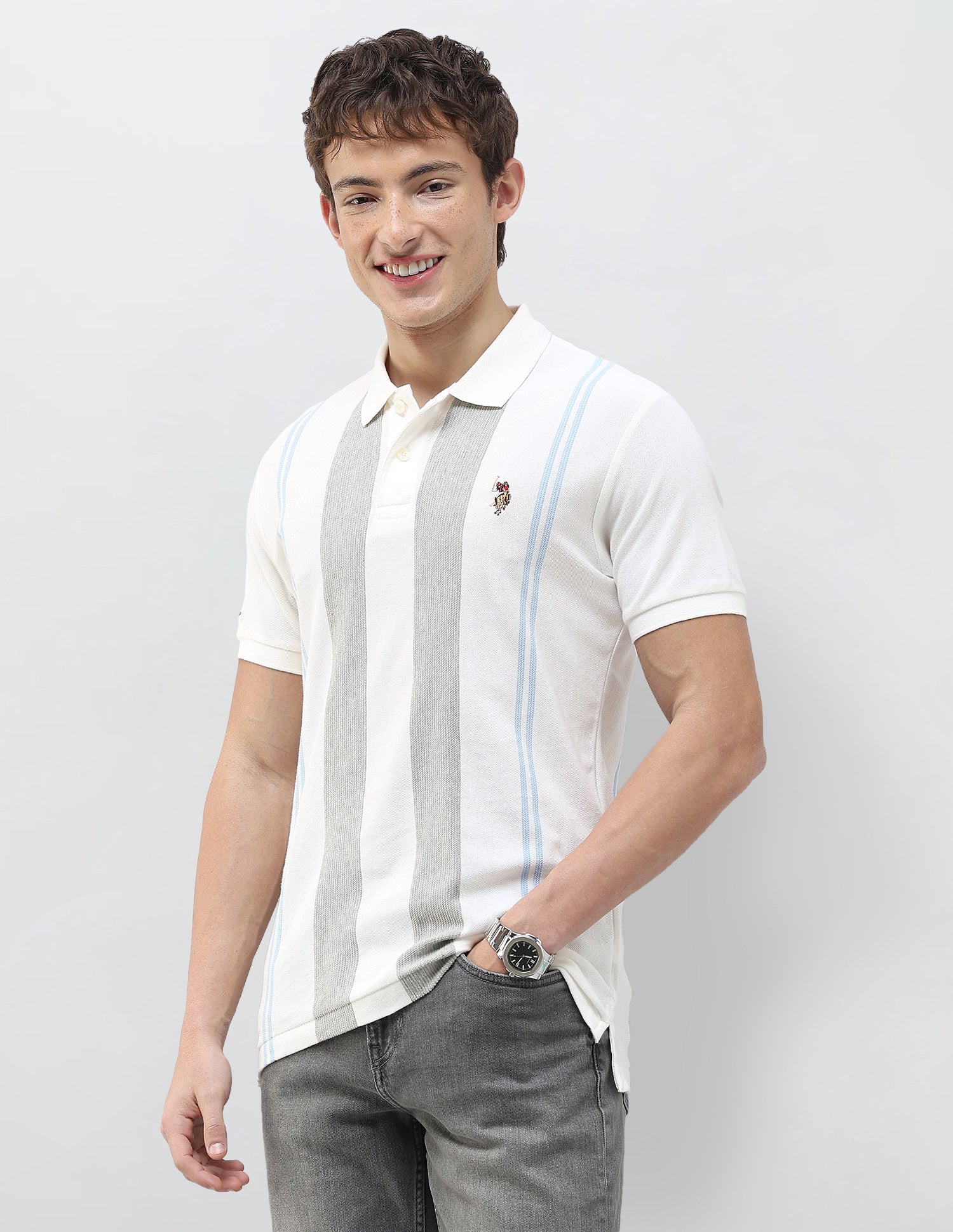 Vertical Striped Muscle Fit Polo Shirt
