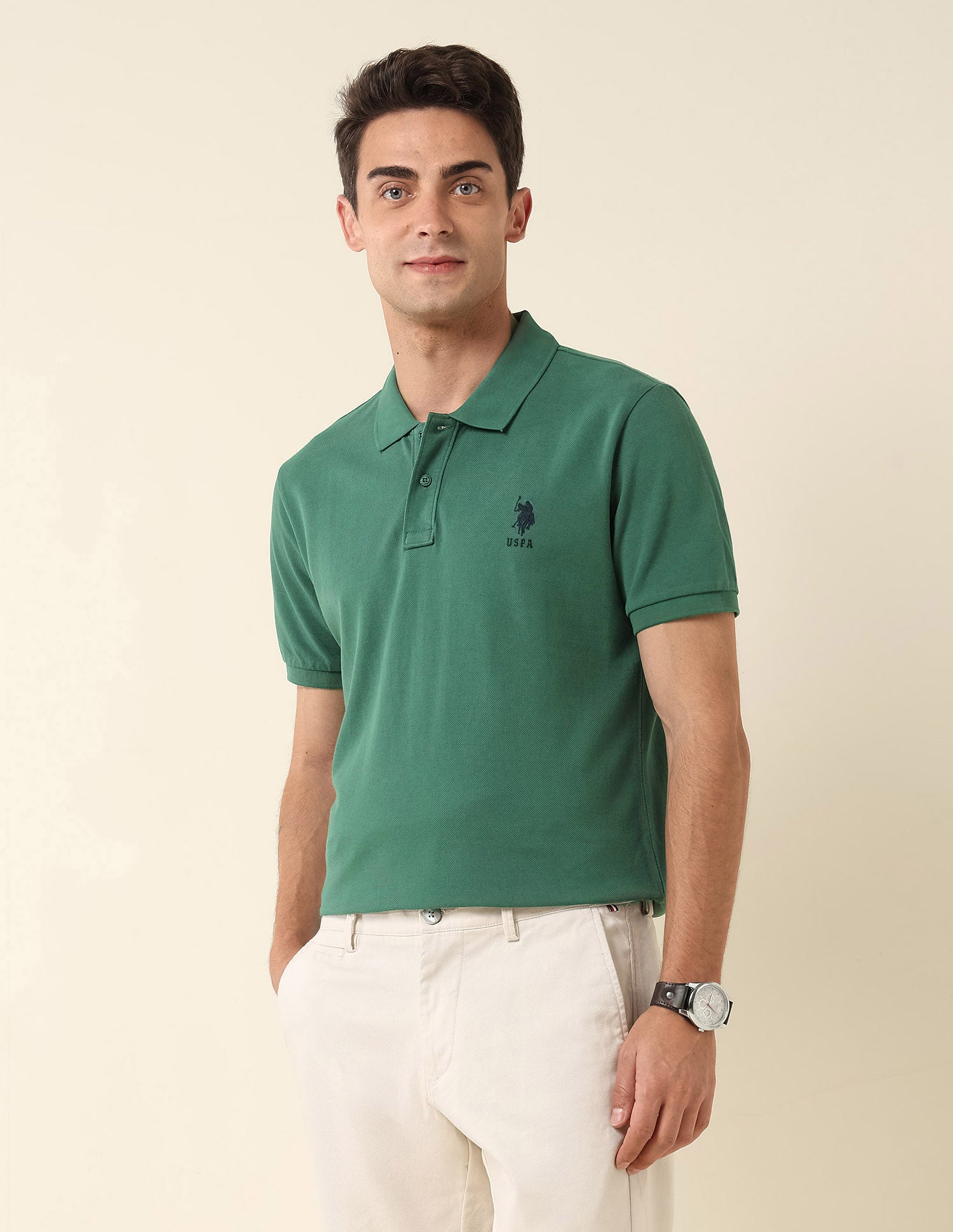 Slim Fit Pure Cotton Polo Shirt Dark Green - U.S. Polo Assn. India | Large