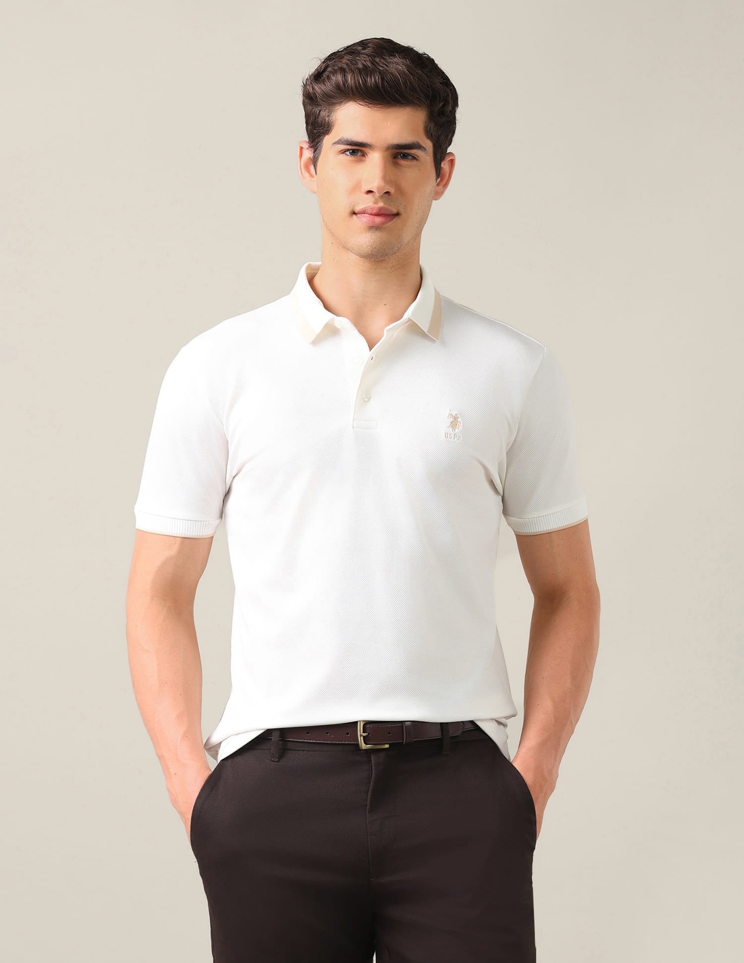 Solid Slim Fit Polo Shirt White - U.S. Polo Assn. India | Large