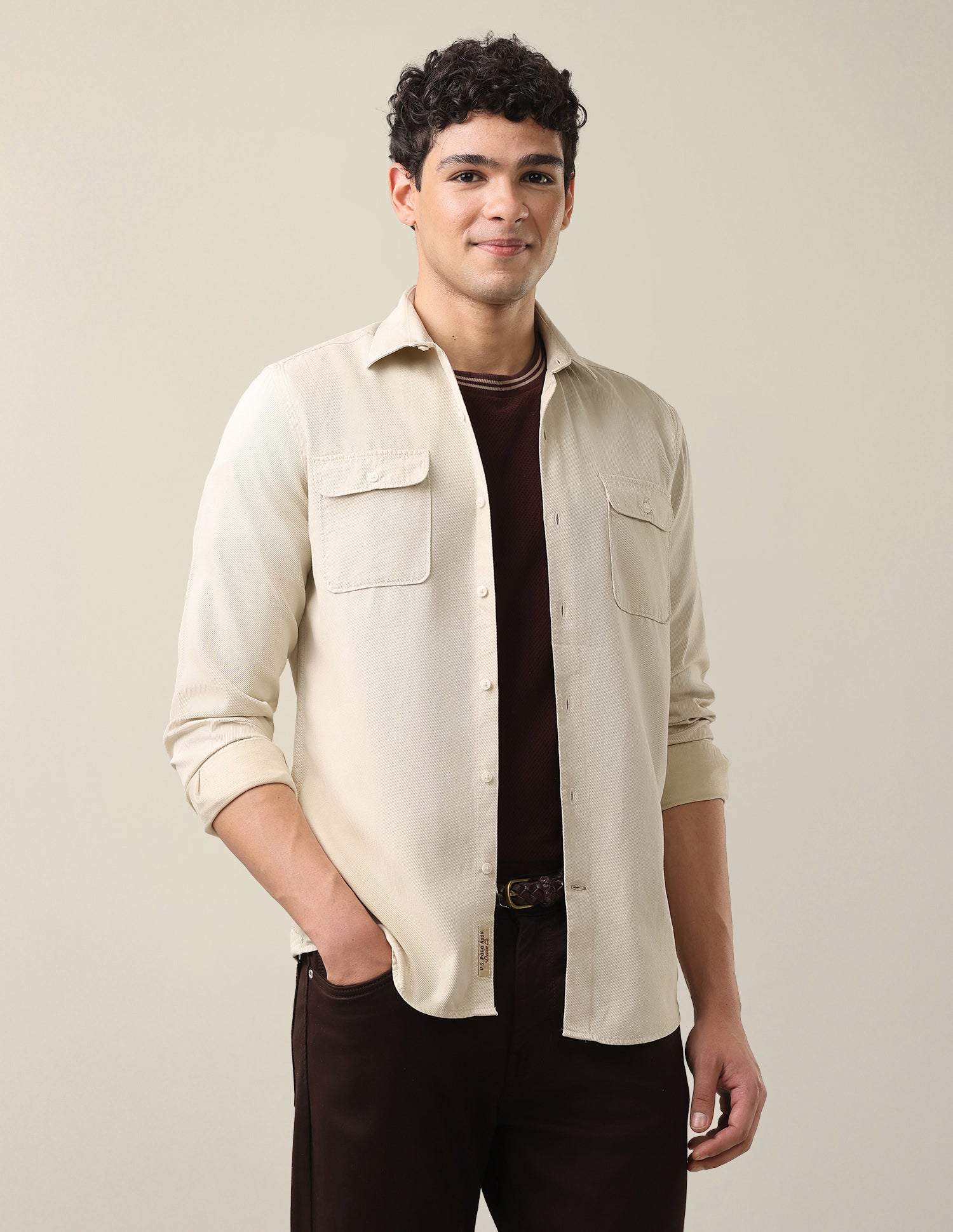 Solid Regular Fit Shirt Ecru - U.S. Polo Assn. India | Large