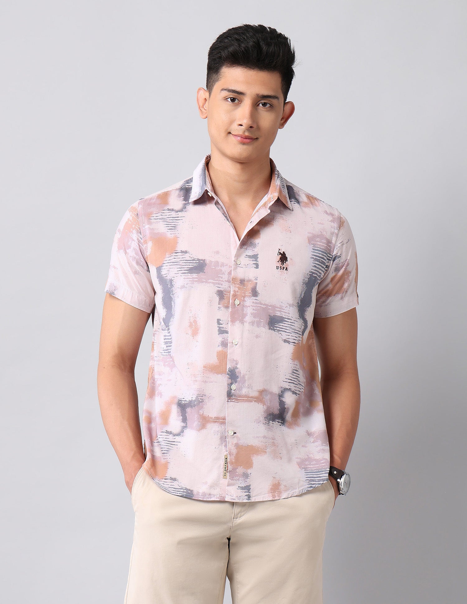 Abstract Printed Regular Fit Shirt Coral - U.S. Polo Assn. India | Large