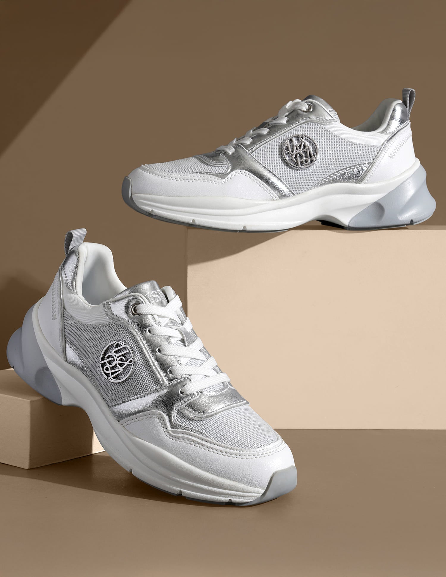 Women Lace Up Ginevra Sneakers Silver - U.S. Polo Assn. India | Large