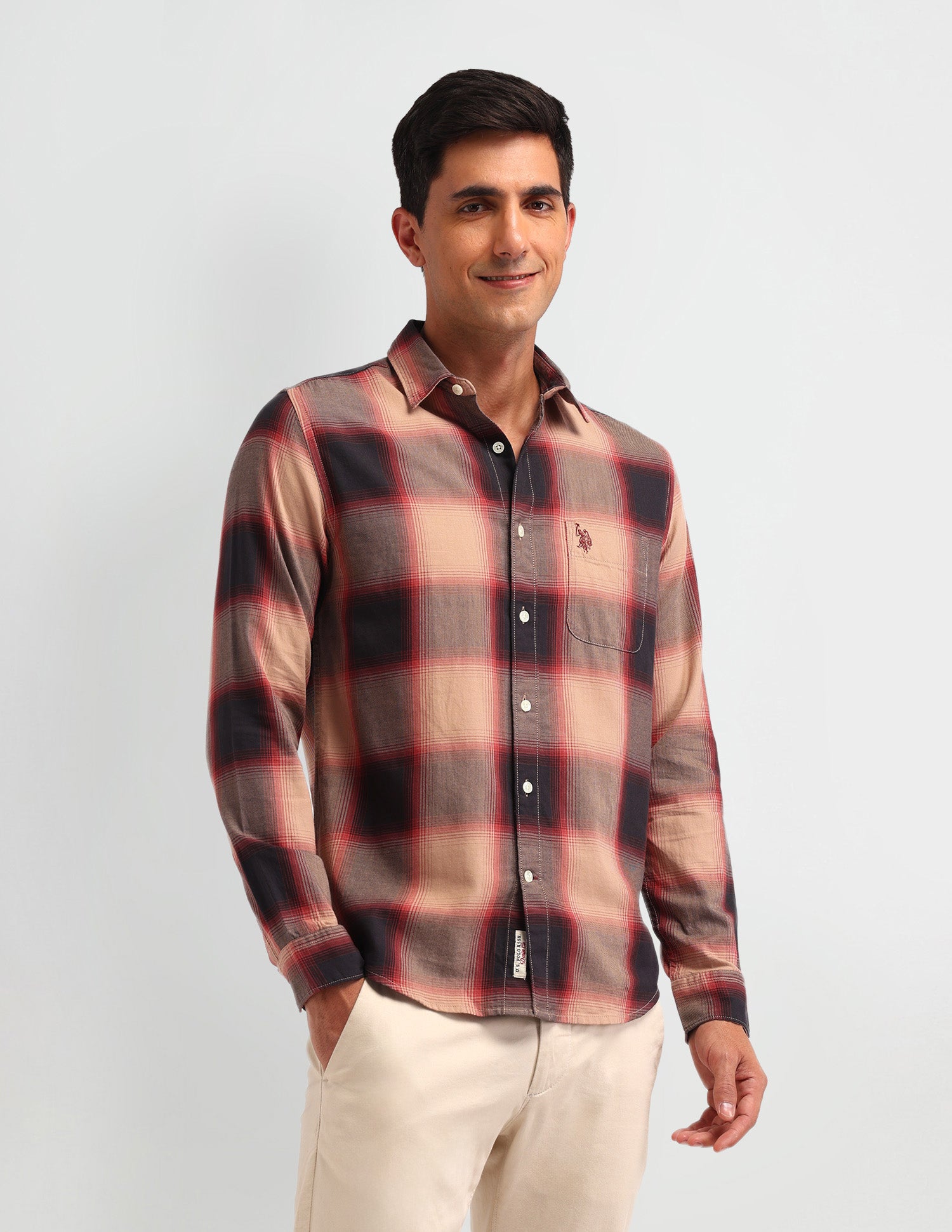 Graph Check Printed Slim Fit Shirt Light Brown - U.S. Polo Assn. India | Large