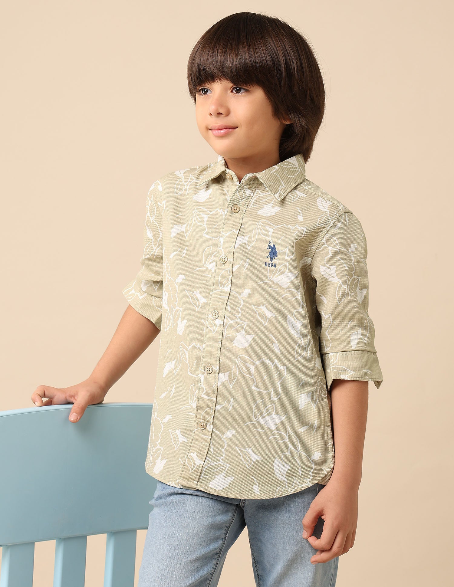 Boys Floral Printed Dobby Shirt