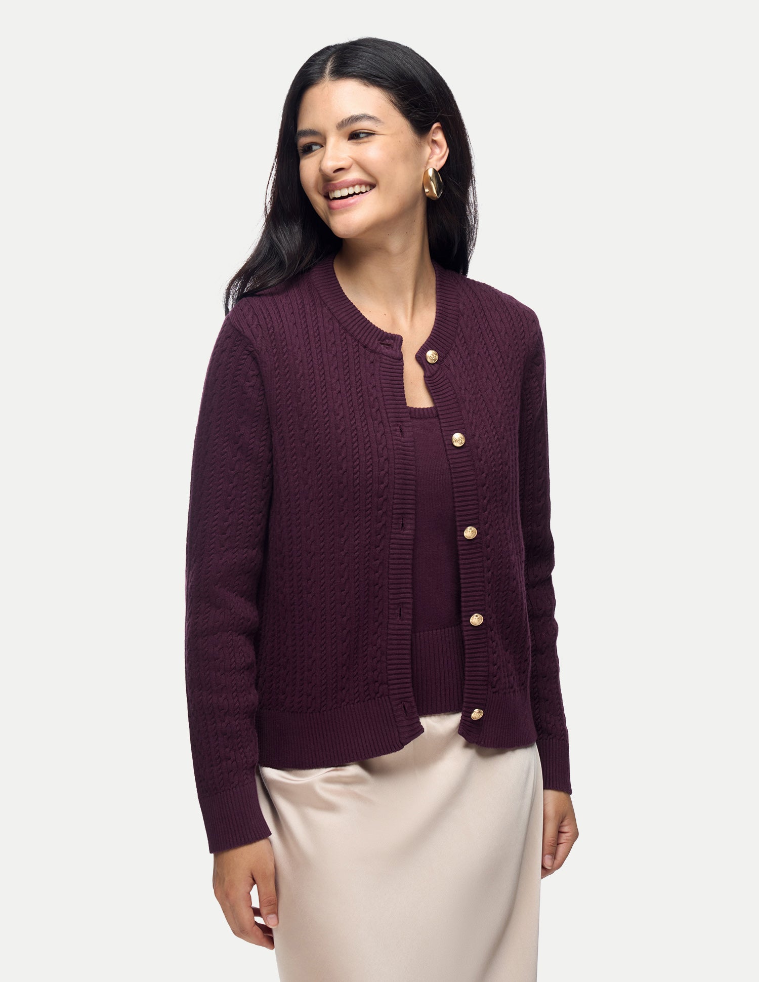 Cable Patterned Knit Sweater With Top Wine - U.S. Polo Assn. India | Large