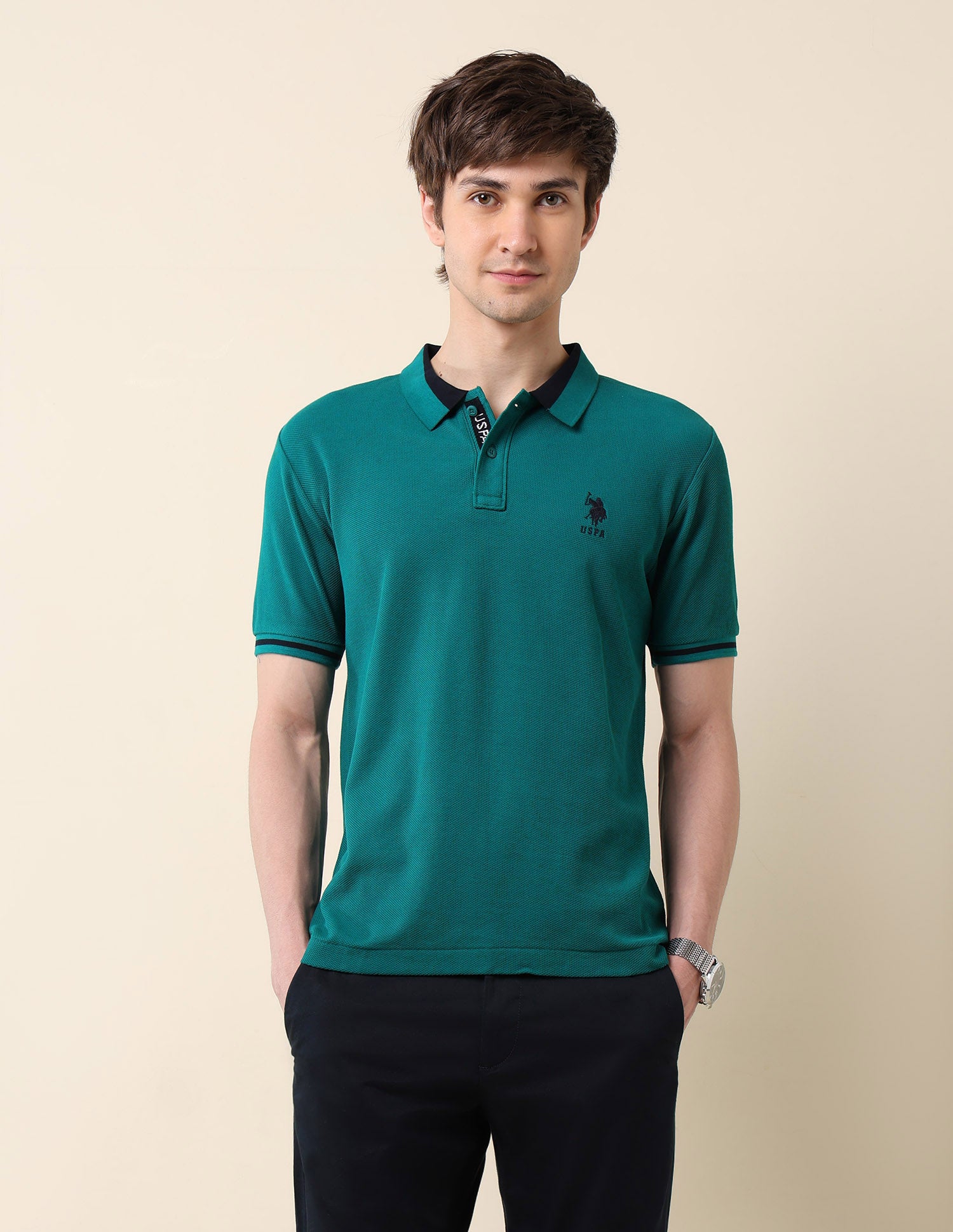 Textured Classic Polo Shirt Teal - U.S. Polo Assn. India | Large