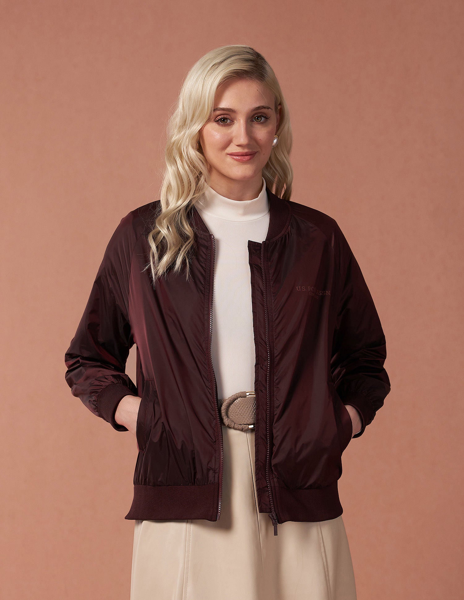 Metallic Bomber Jacket Wine - U.S. POLO ASSN. | Large