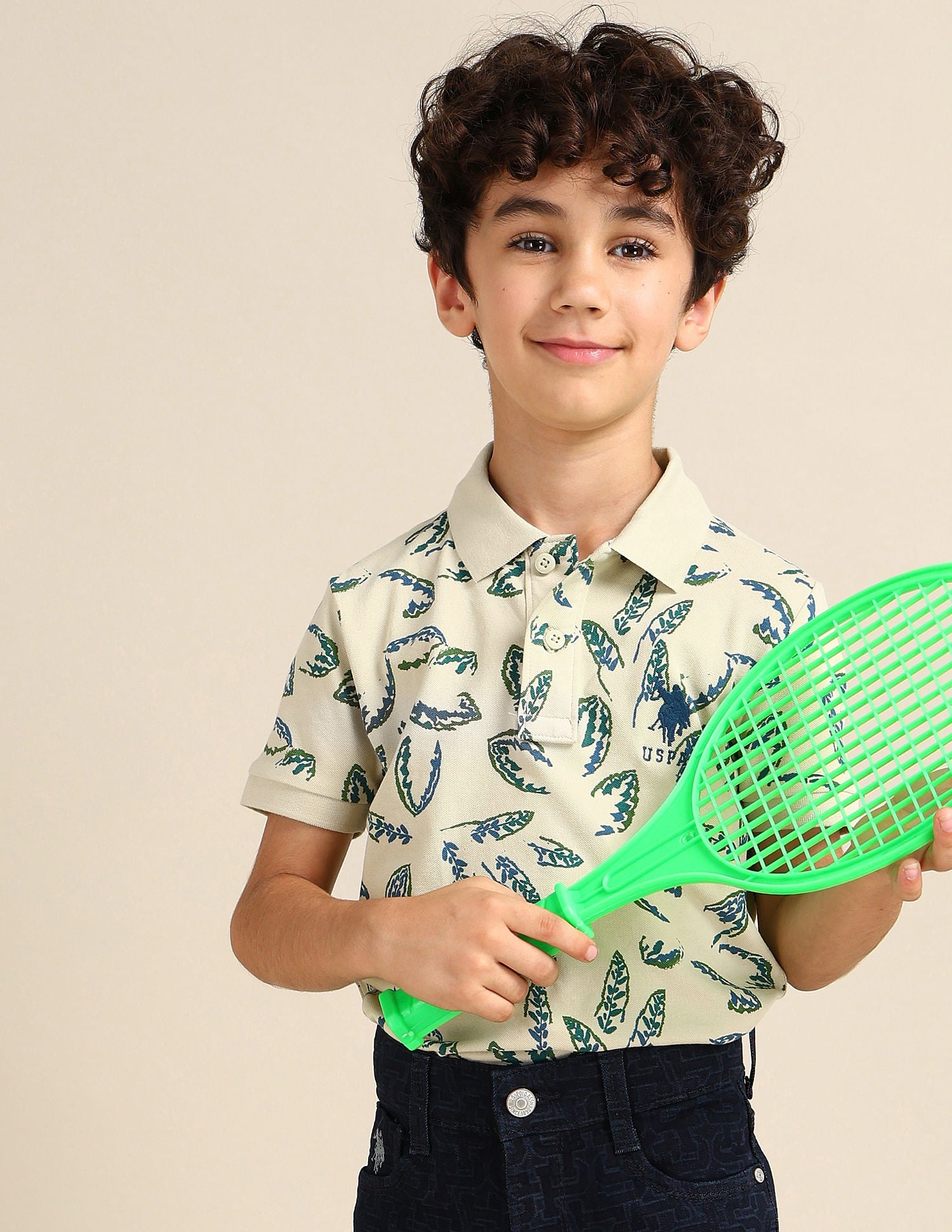 Boys Printed Cotton Polo Shirt Nude - U.S. Polo Assn. India | Large