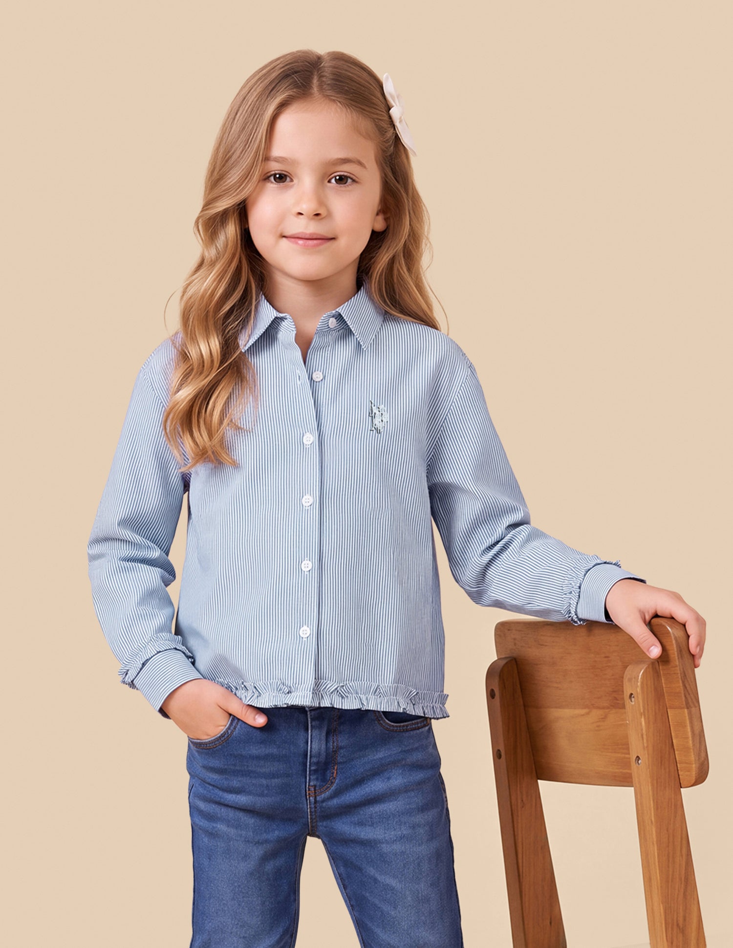 Vertical Striped Relaxed Fit Top Blue - U.S. Polo Assn. India | Large