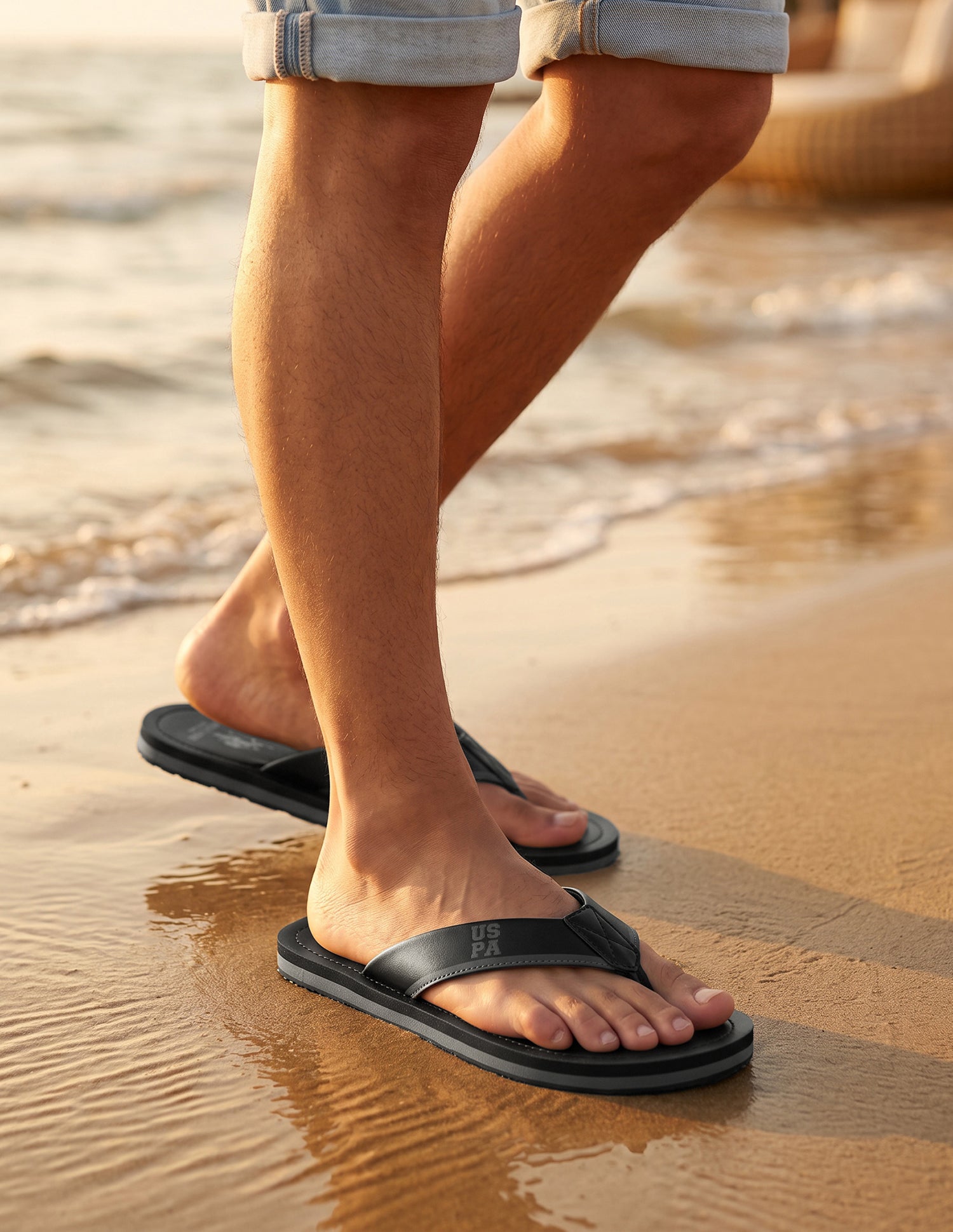 Men V-Strap Jane Flip Flops Black - U.S. Polo Assn. India | Large