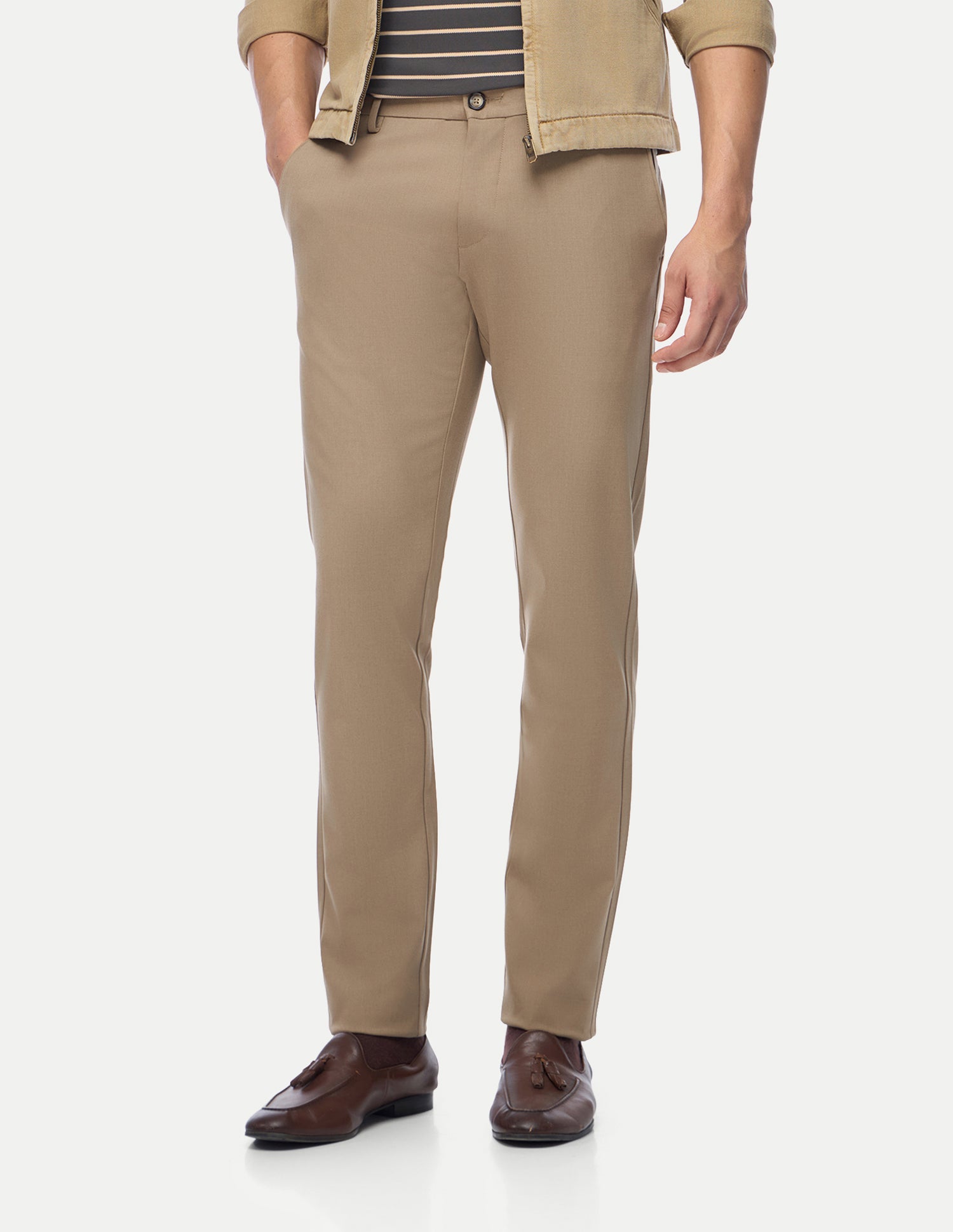 Super Slim Fit Satin Trousers Light Khaki - U.S. Polo Assn. India | Large