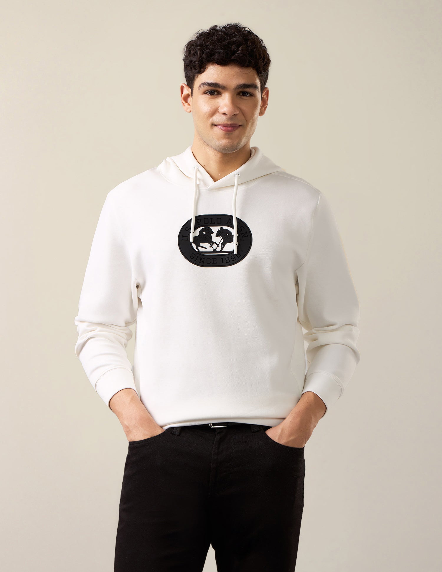 Brand Embossed Regular Fit Sweatshirt Ivory - U.S. Polo Assn. India | Large