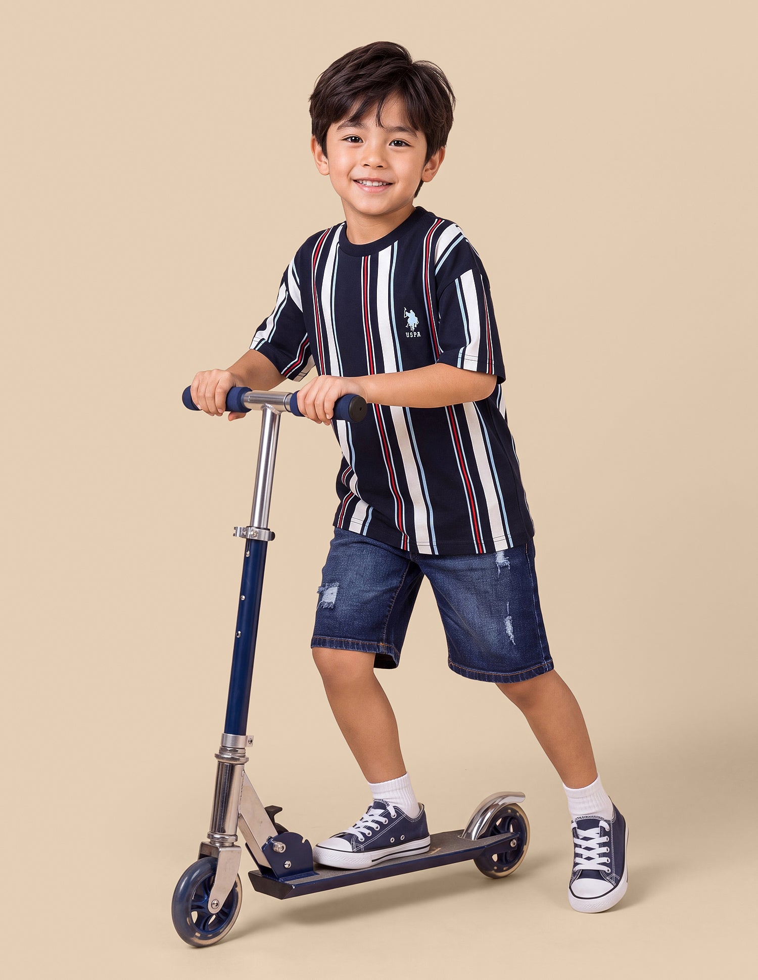Vertical Striped Oversized Fit T-Shirt Navy - U.S. Polo Assn. India | Large