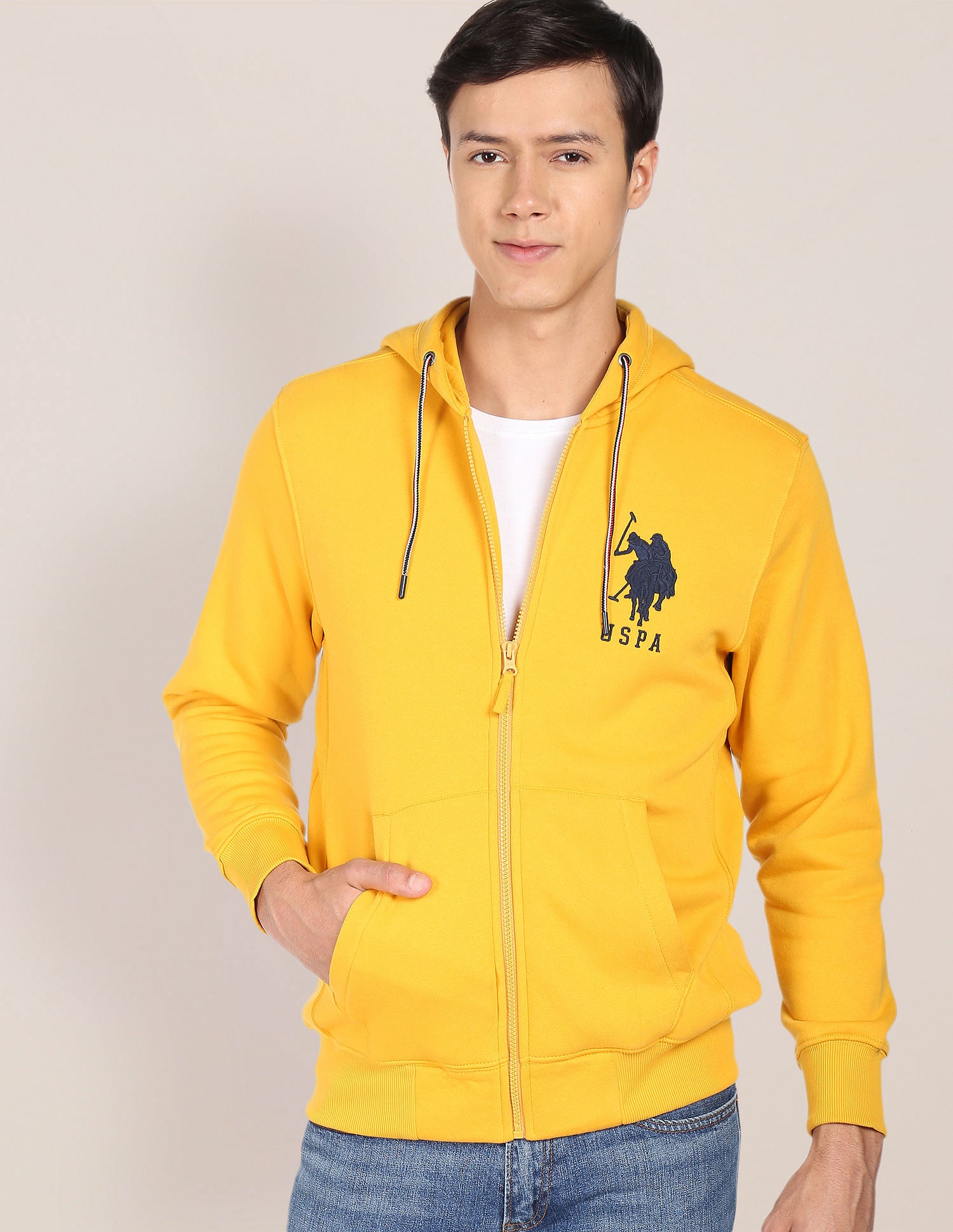 Solid Hooded Sweatshirt Yellow - U.S. POLO ASSN. | Large