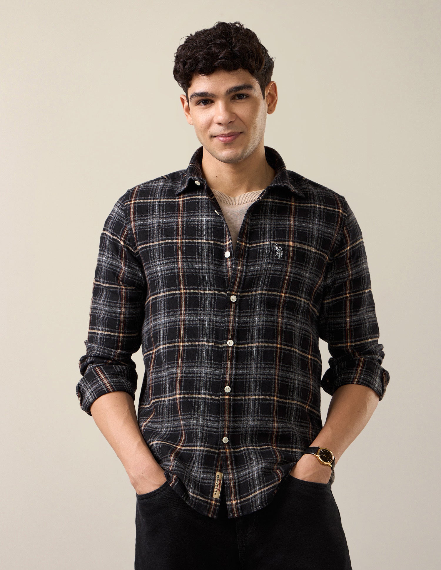 Plaid Checked Twill Shirt Black - U.S. Polo Assn. India | Large