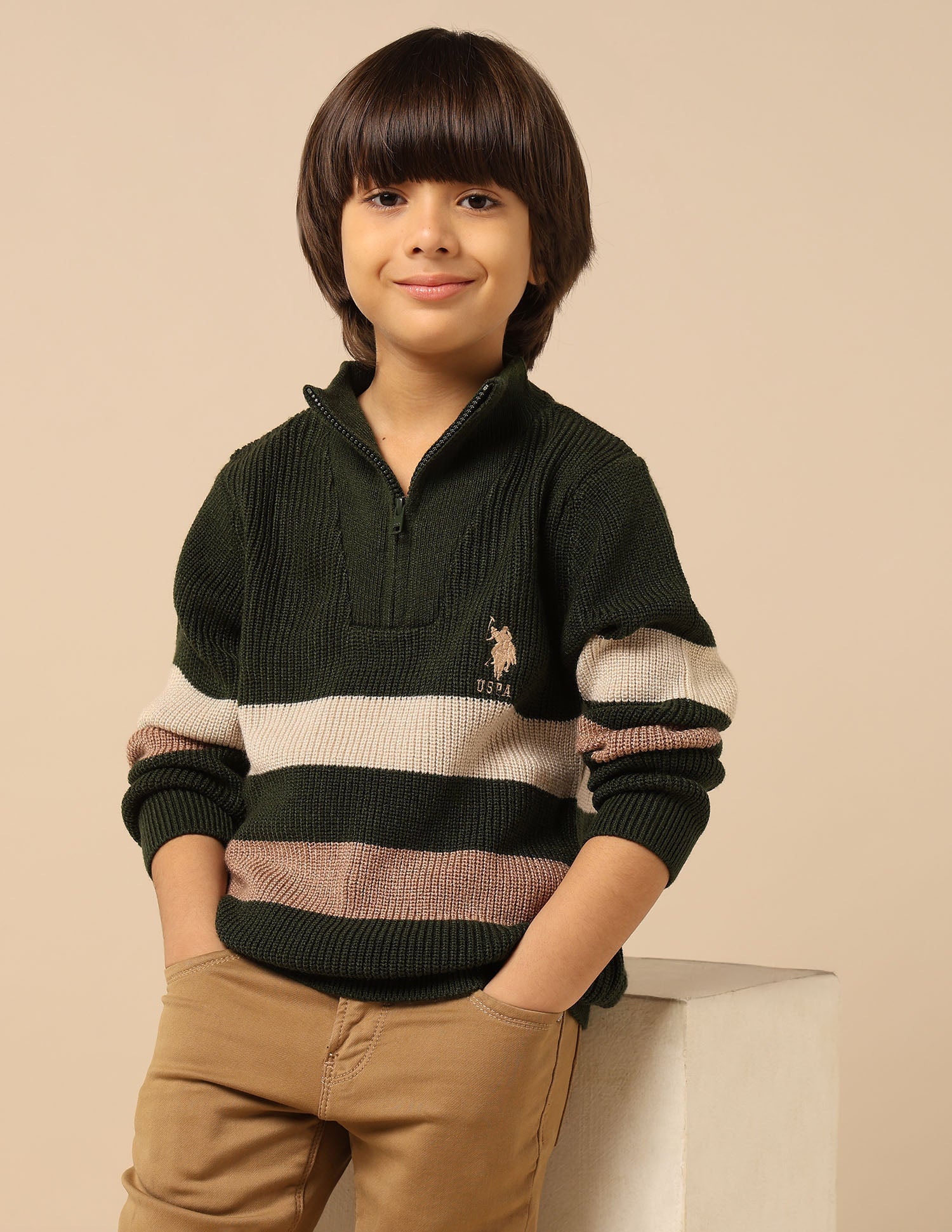 Boys Striped Regular Fit Sweater