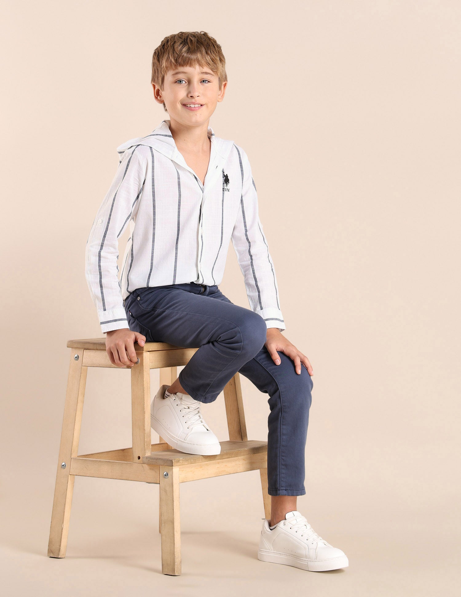 Boys Vertical Striped Boxy Fit Shirt