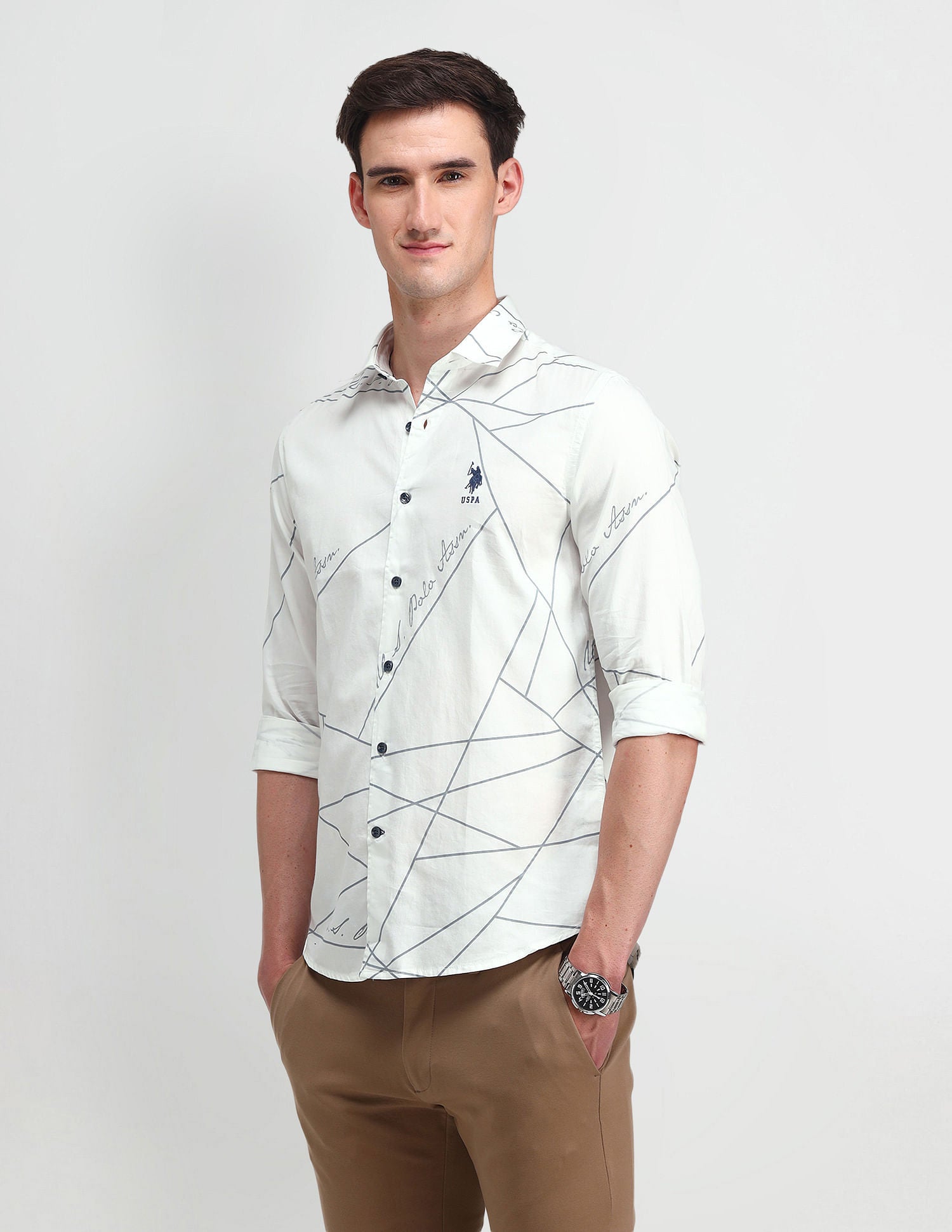 Satin Digital Print Shirt White - U.S. Polo Assn. India | Large