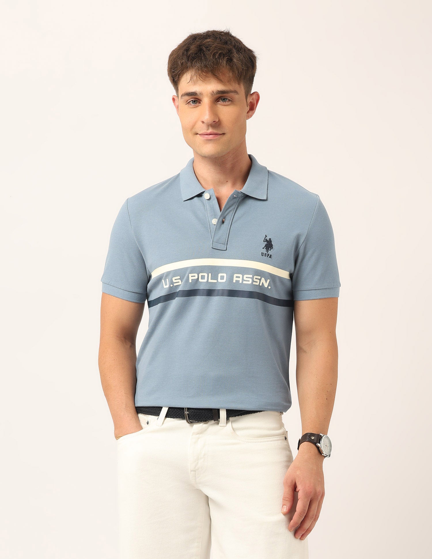 Brand Printed Muscle Fit Polo Shirt Blue - U.S. Polo Assn. India | Large