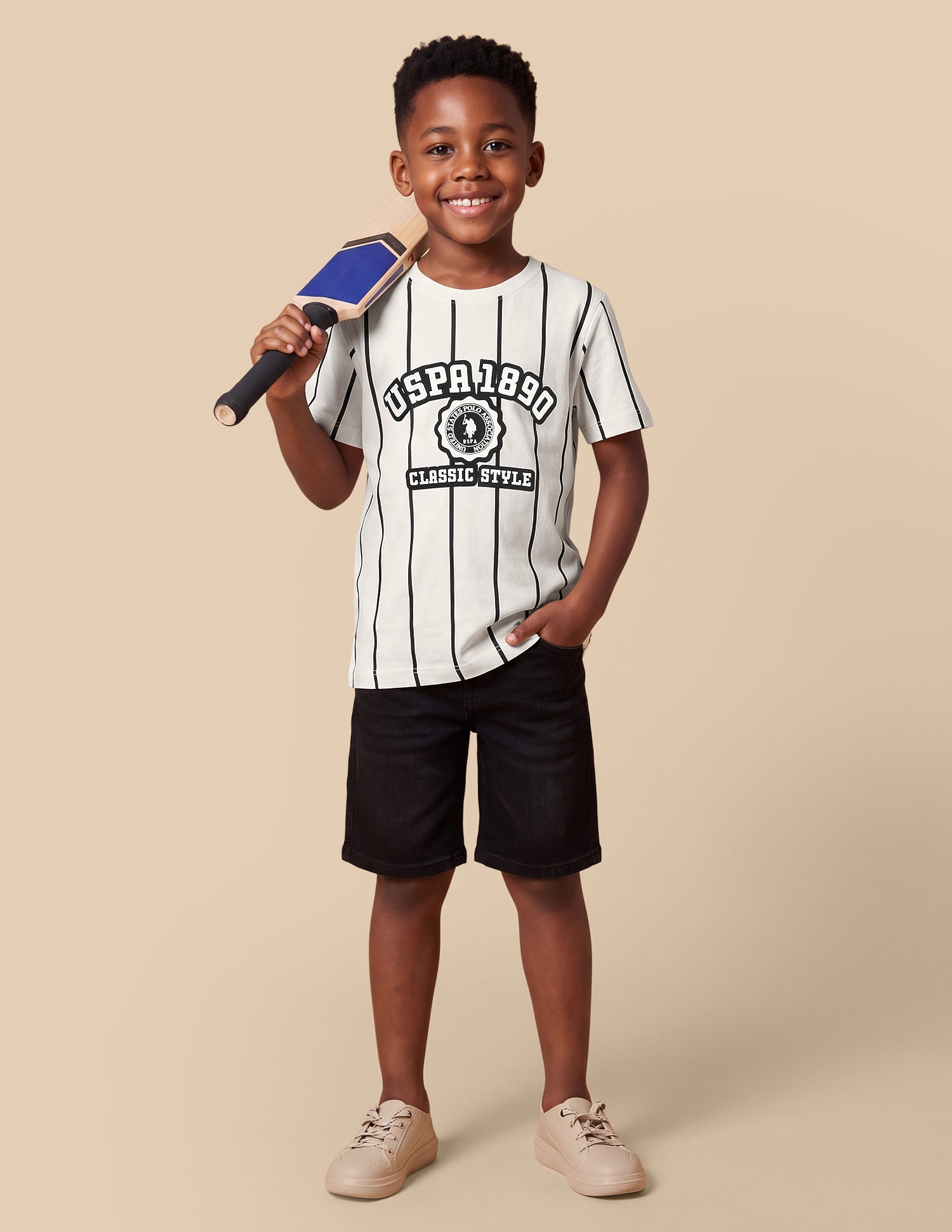 Vertical Striped Regular Fit T-Shirt Off White - U.S. Polo Assn. India | Large