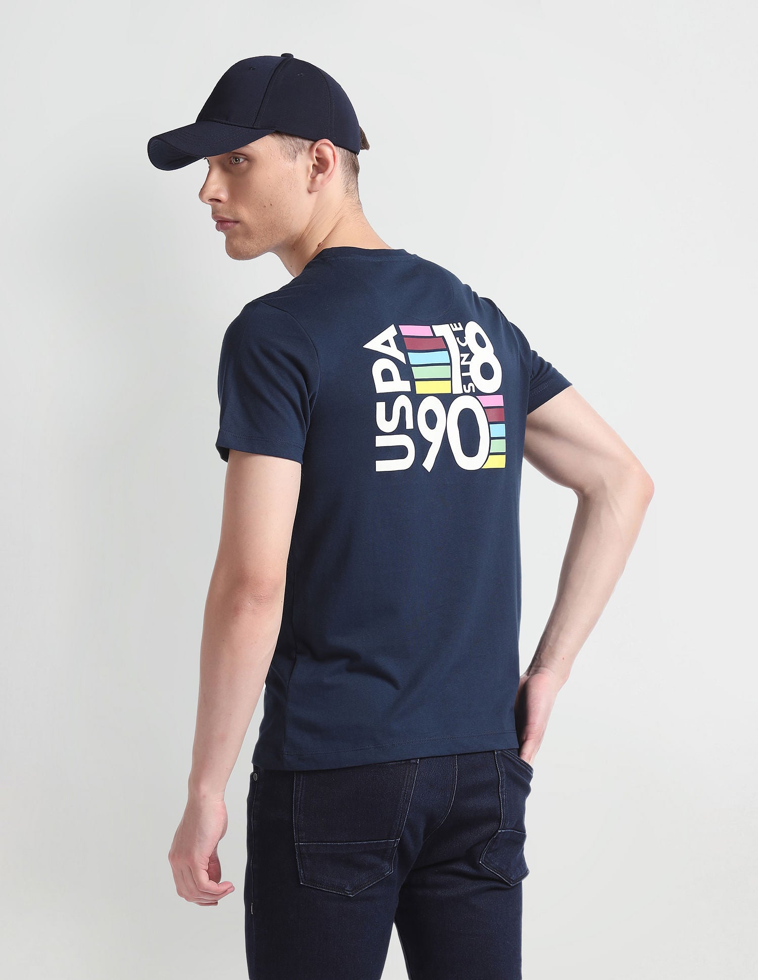 Back Print Muscle Fit T-Shirt Navy - U.S. Polo Assn. India | Large