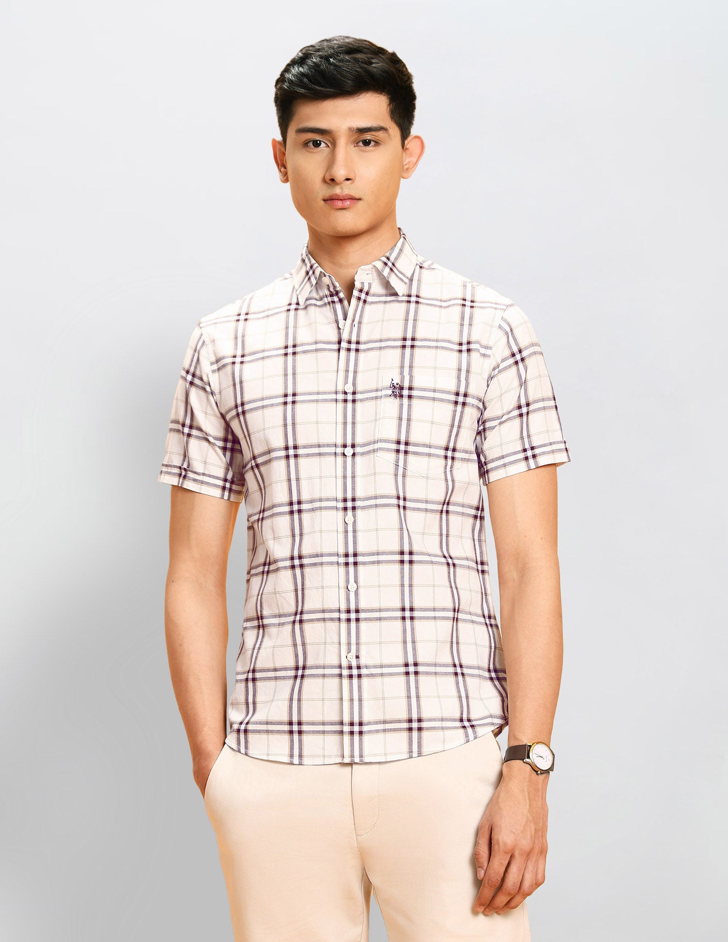 Windowpane Checked Tailored Fit Shirt