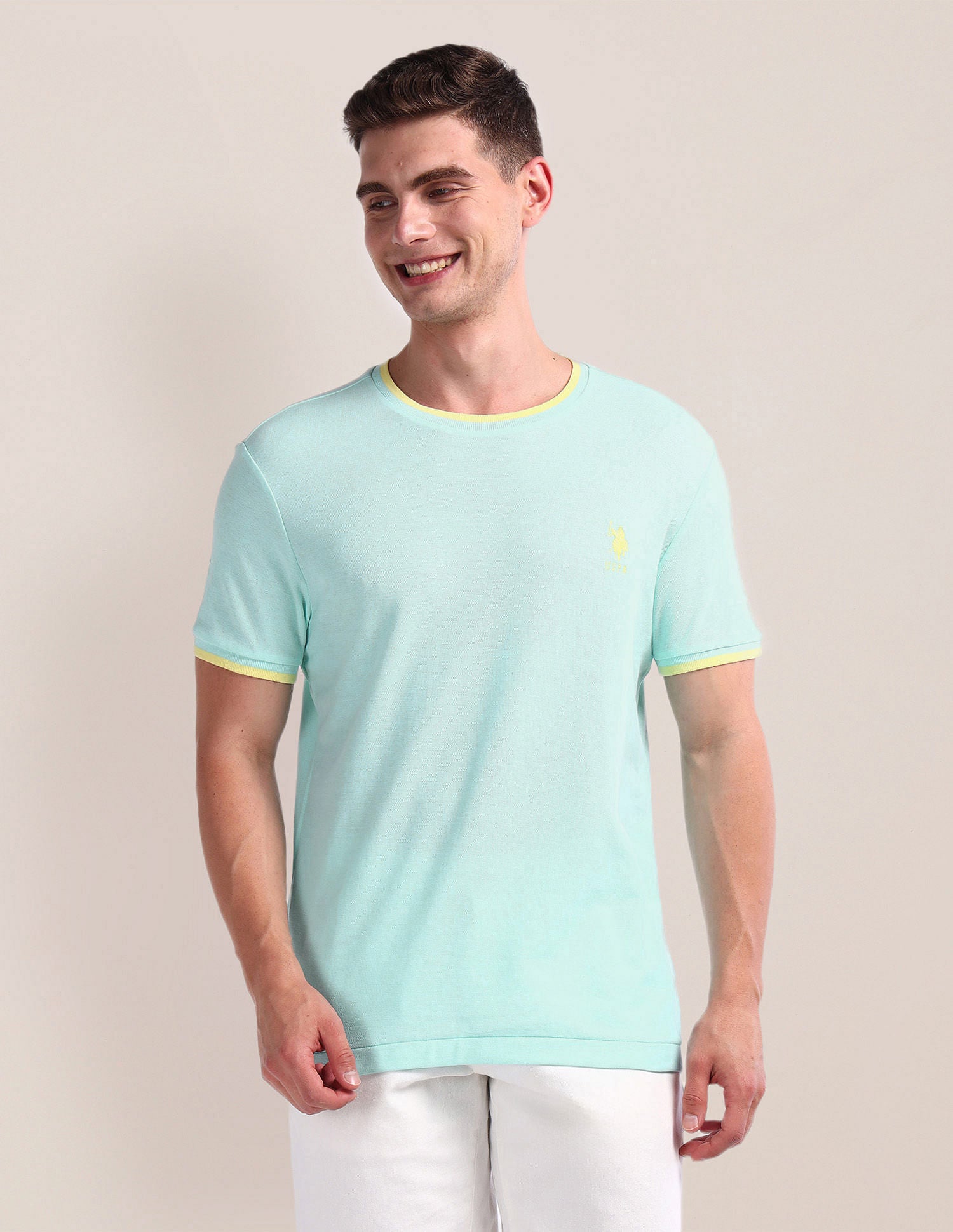 Tipped Slim Fit Cotton T-Shirt Light Blue - U.S. Polo Assn. India | Large