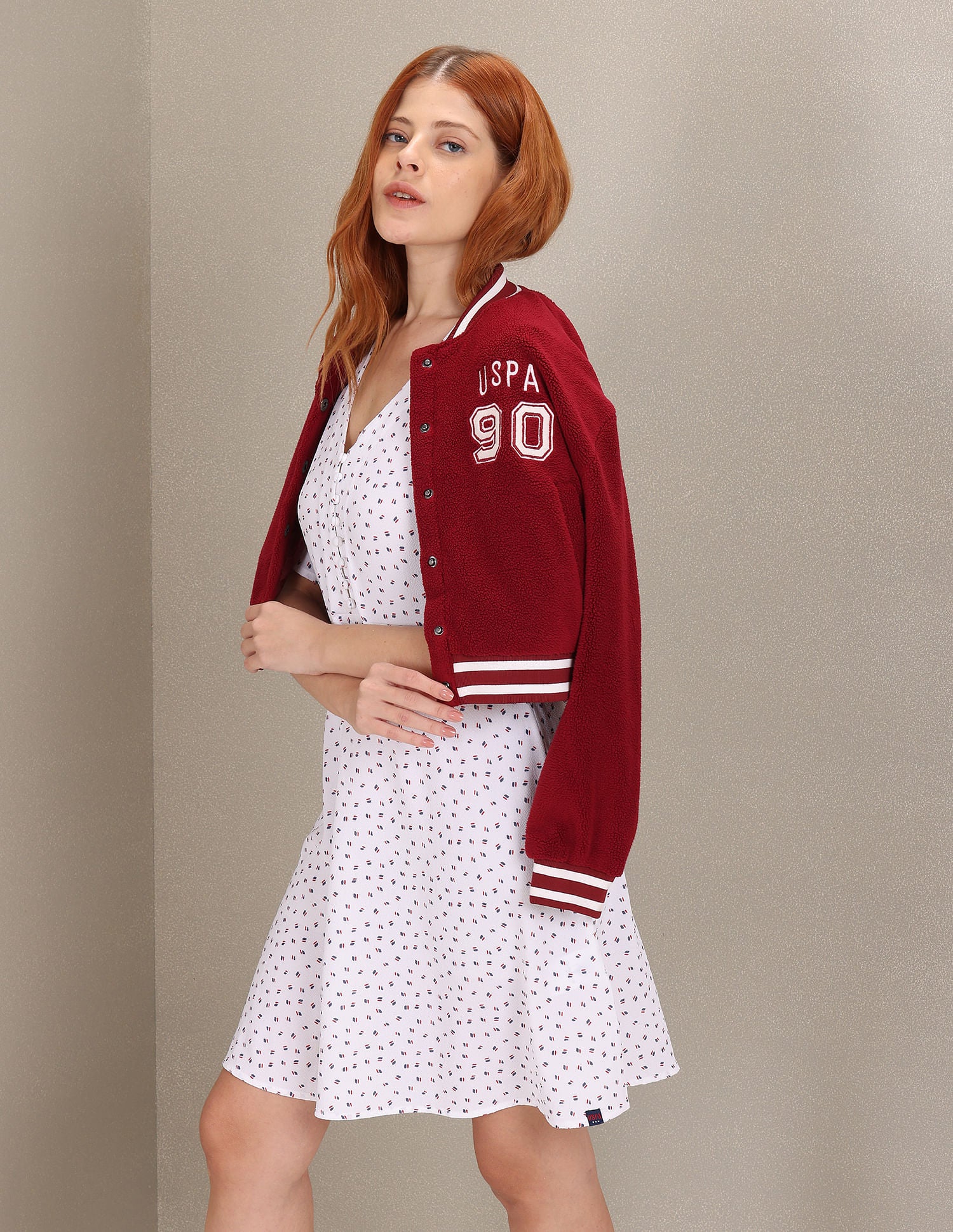 Flutter Sleeve All Over Print A-line Dress White - U.S. Polo Assn. India | Large