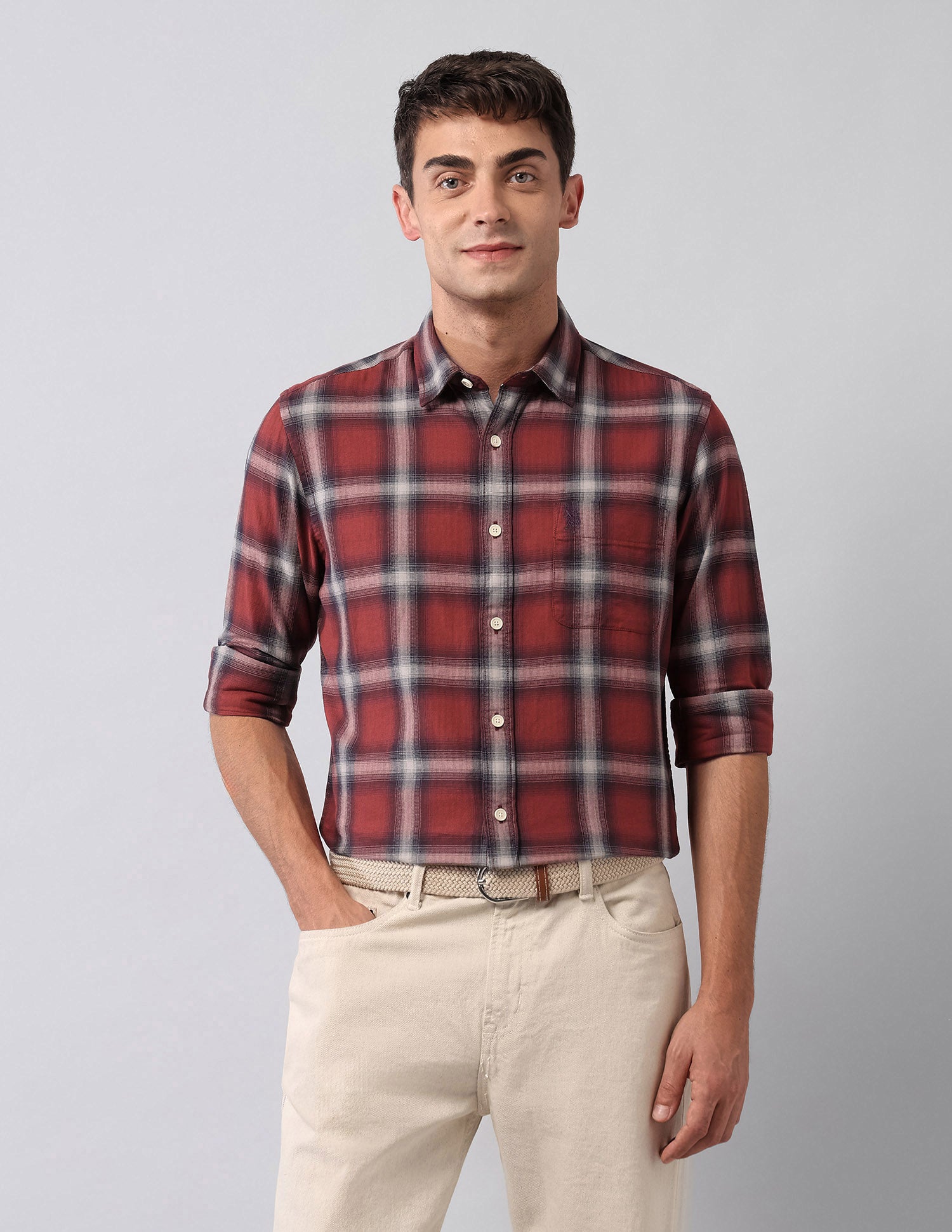 Pure Cotton Plaid Checked Shirt Red - U.S. Polo Assn. India | Large