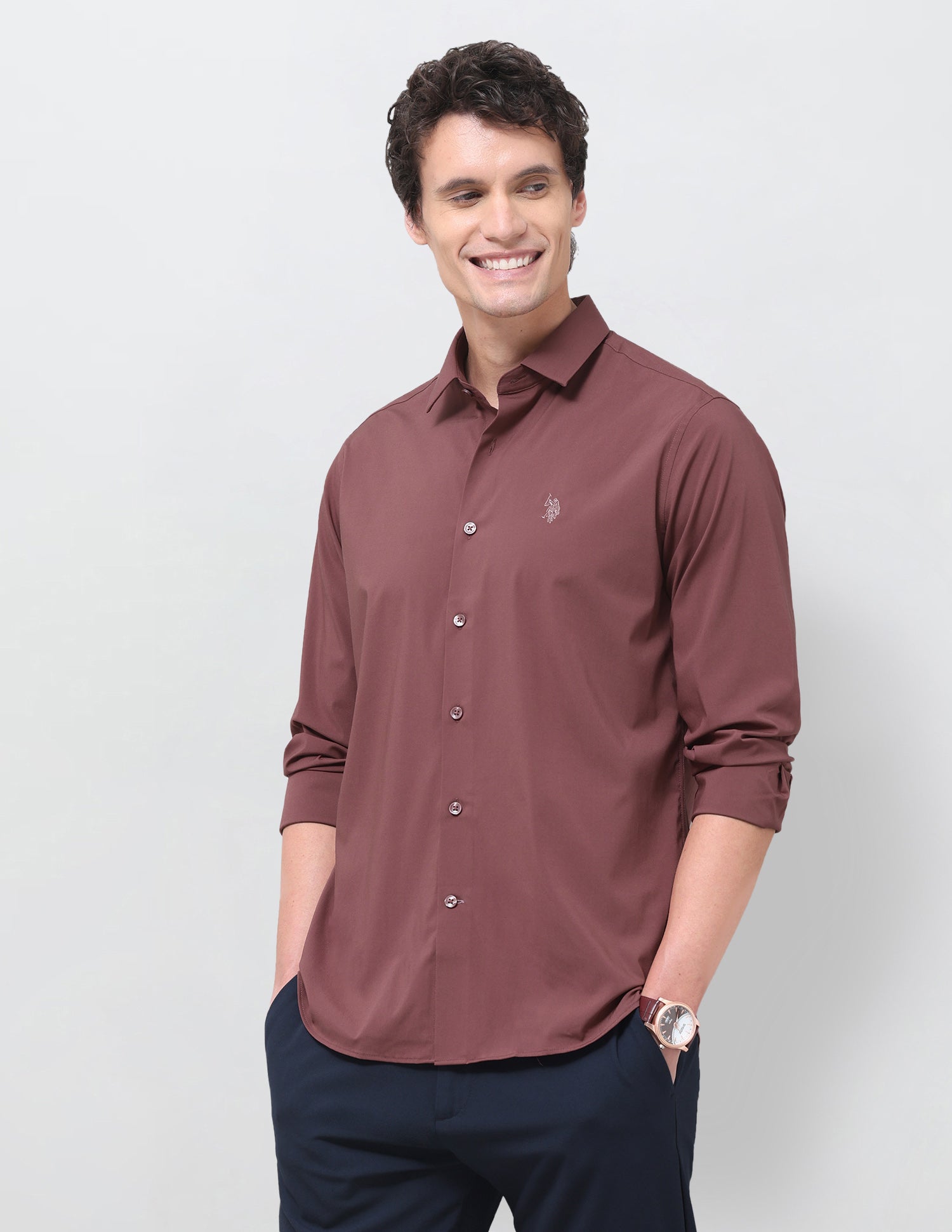 Solid Regular Fit Shirt Maroon - U.S. Polo Assn. India | Large