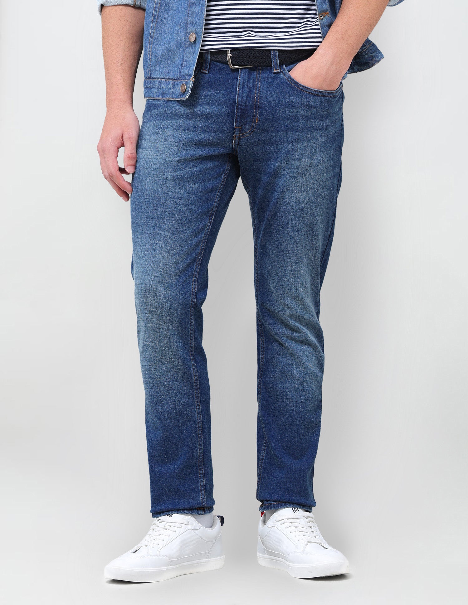 Brandon Slim Tapered Fit Blue Jeans Mid Blue - U.S. Polo Assn. India | Large