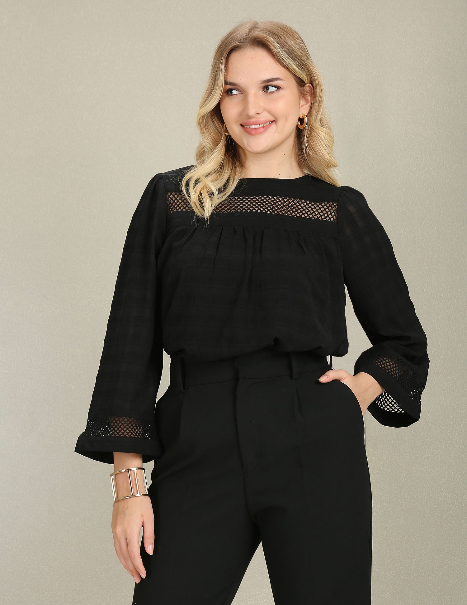 Lace Detail Long Sleeve Top Black - U.S. Polo Assn. India | Large