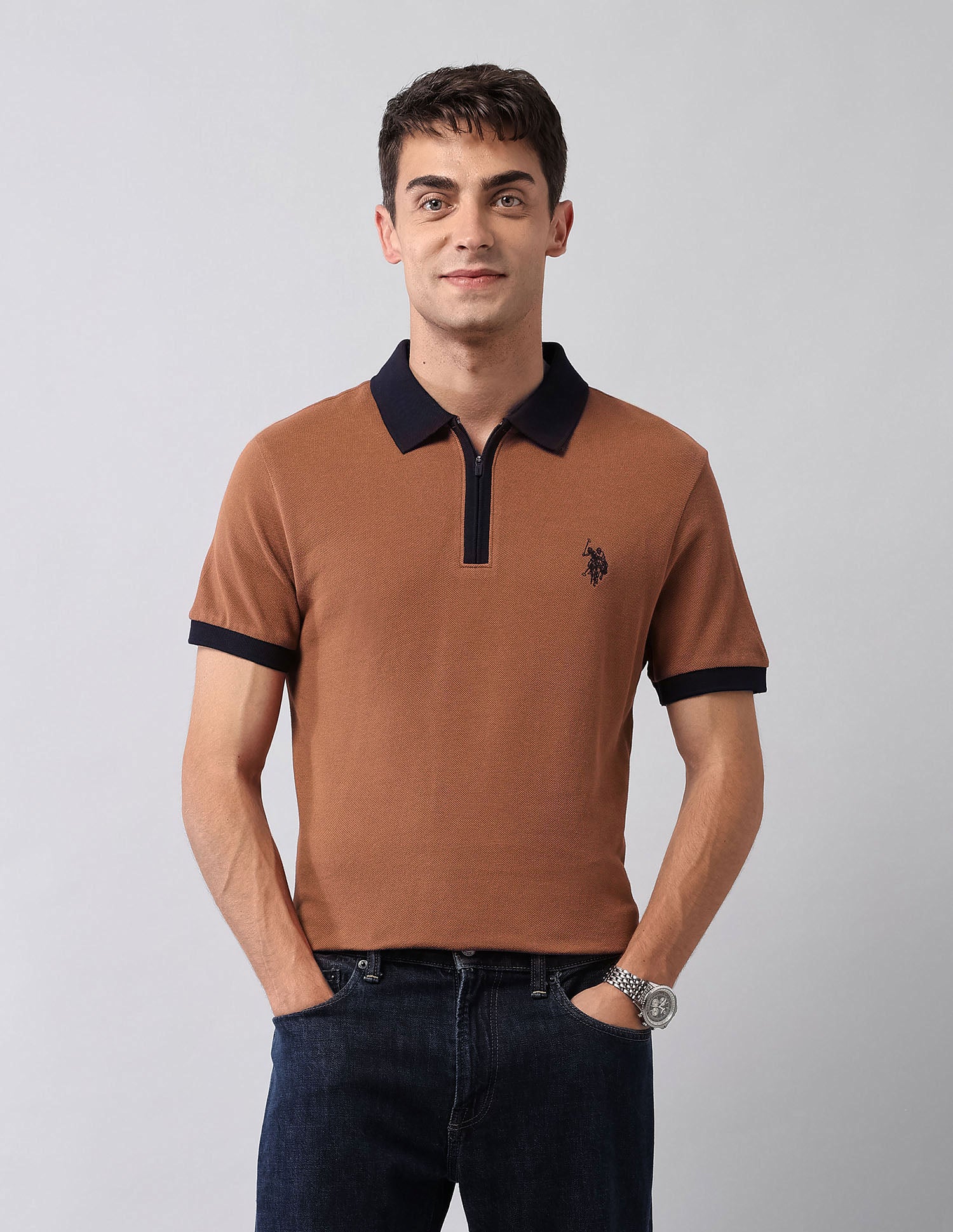 Solid Muscle Fit Polo Shirt Brown - U.S. Polo Assn. India | Large