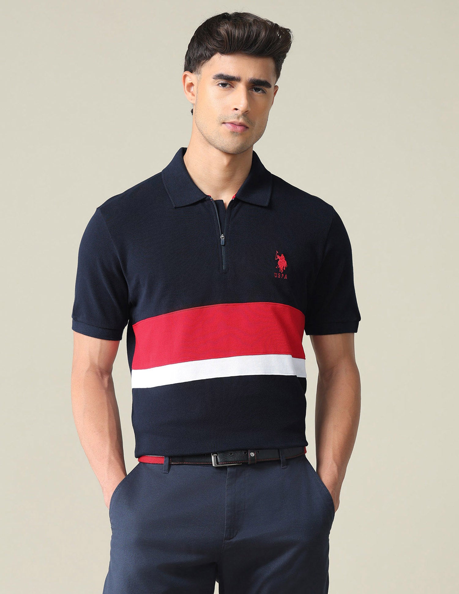 Colour Block Slim Polo Shirt