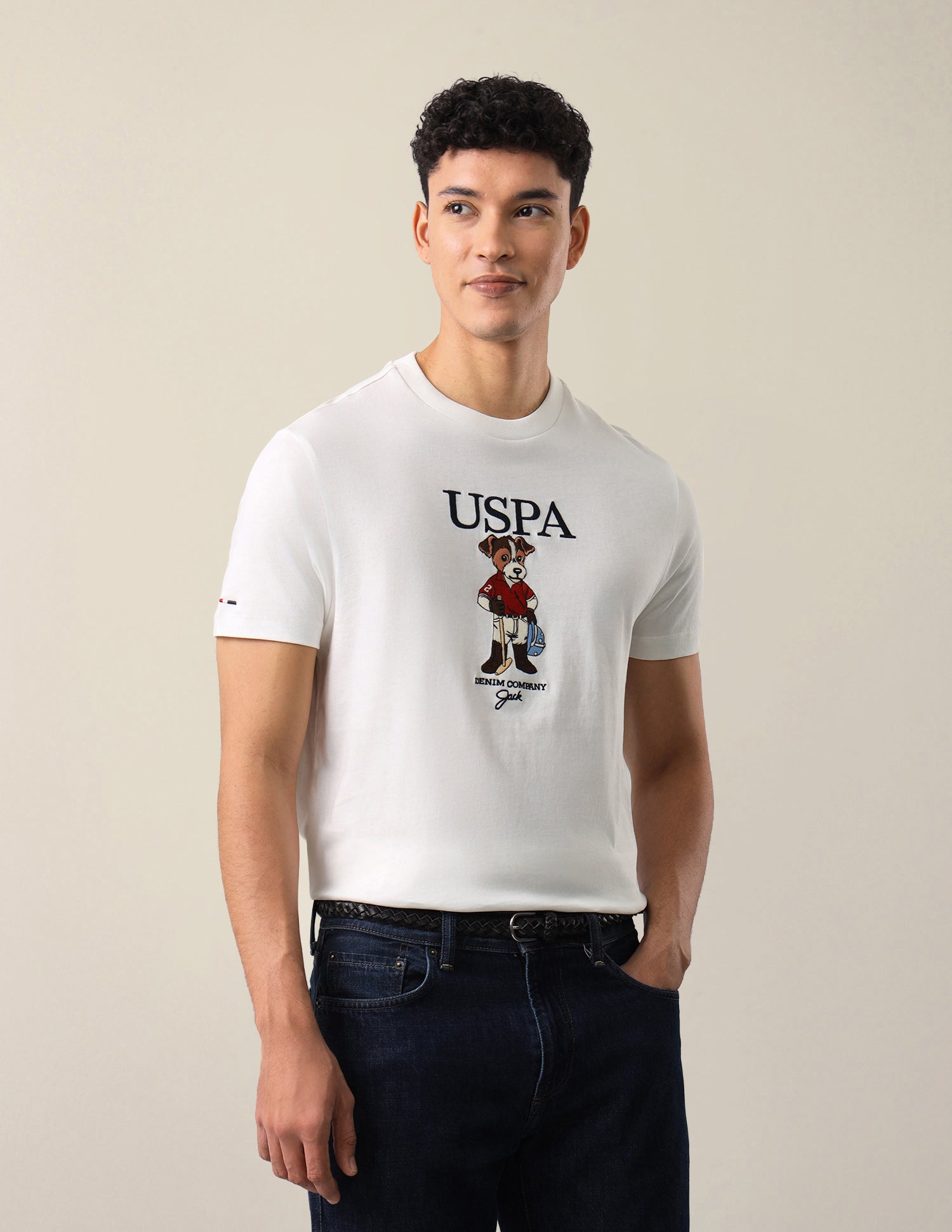 Graphic Brand Embroidered Slim Fit T-Shirt Ivory - U.S. Polo Assn. India | Large