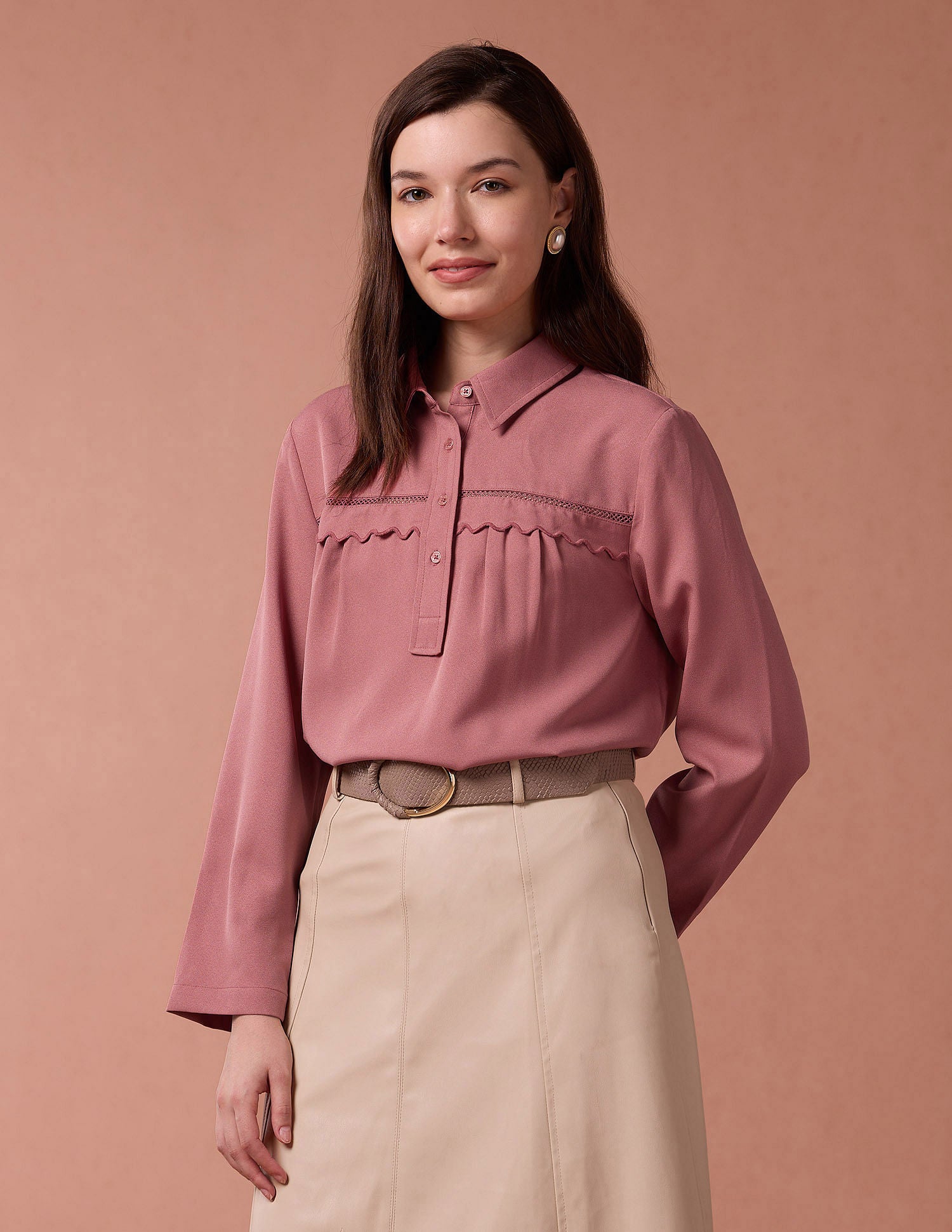 Scallop Lace Solid Top Pink - U.S. POLO ASSN. | Large