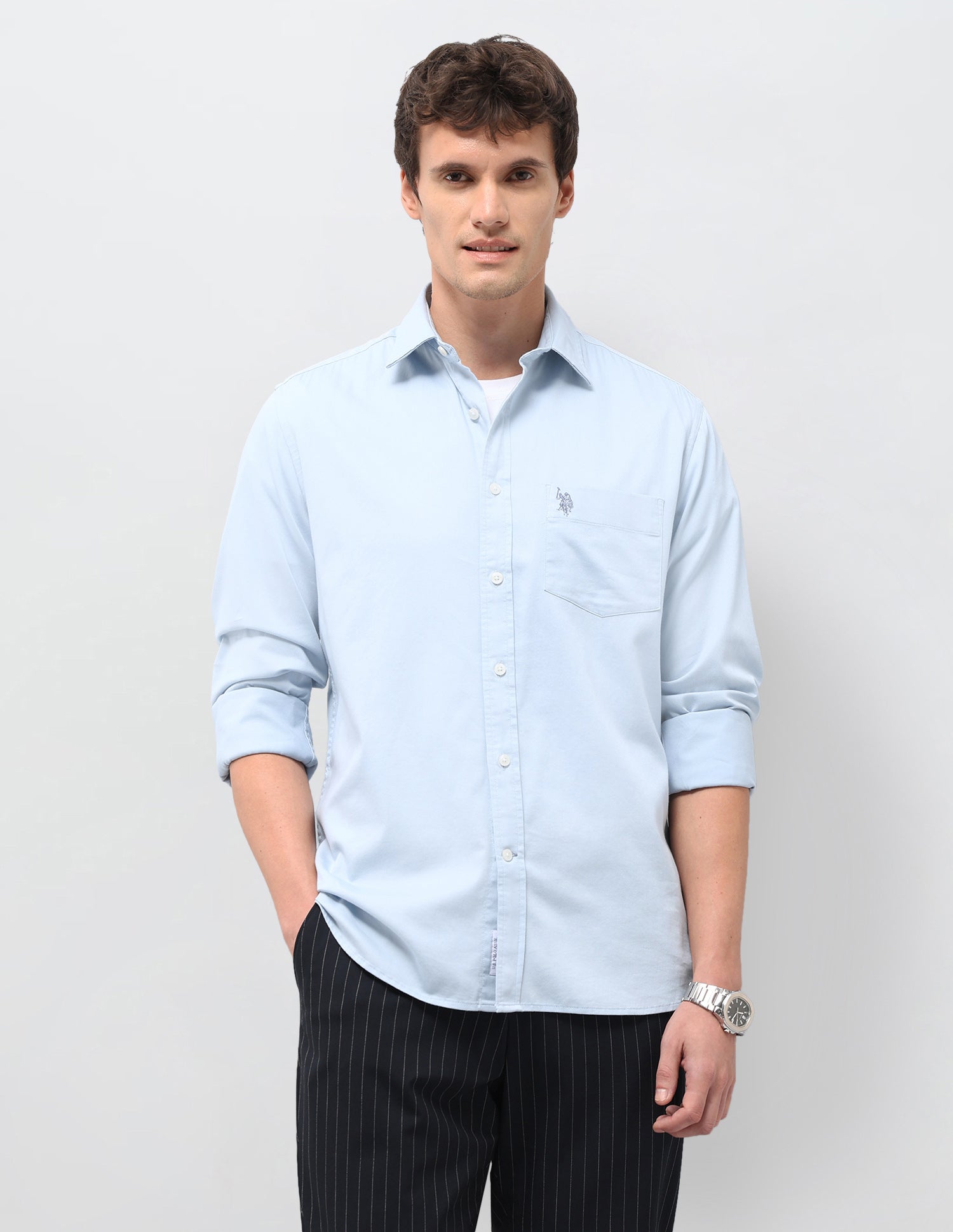 Solid Tailored Fit Shirt Blue - U.S. Polo Assn. India | Large