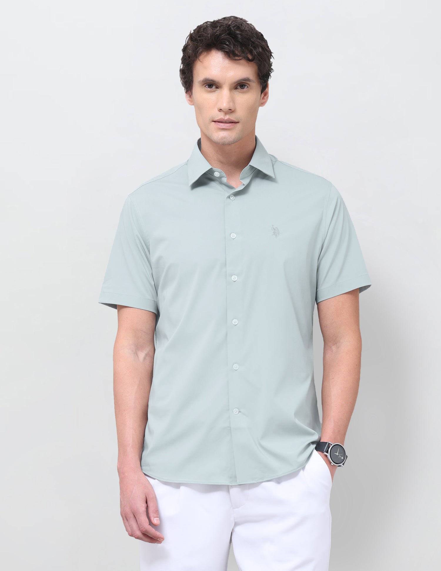 Solid Regular Fit Shirt Light Green - U.S. Polo Assn. India | Large