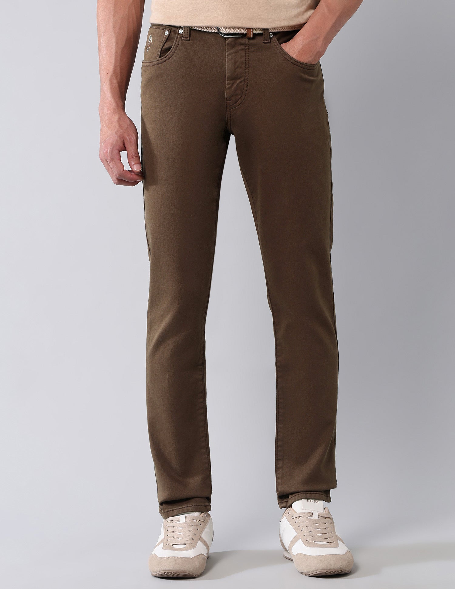 Brandon Slim Tapered Fit Brown Jeans Brown - U.S. Polo Assn. India | Large