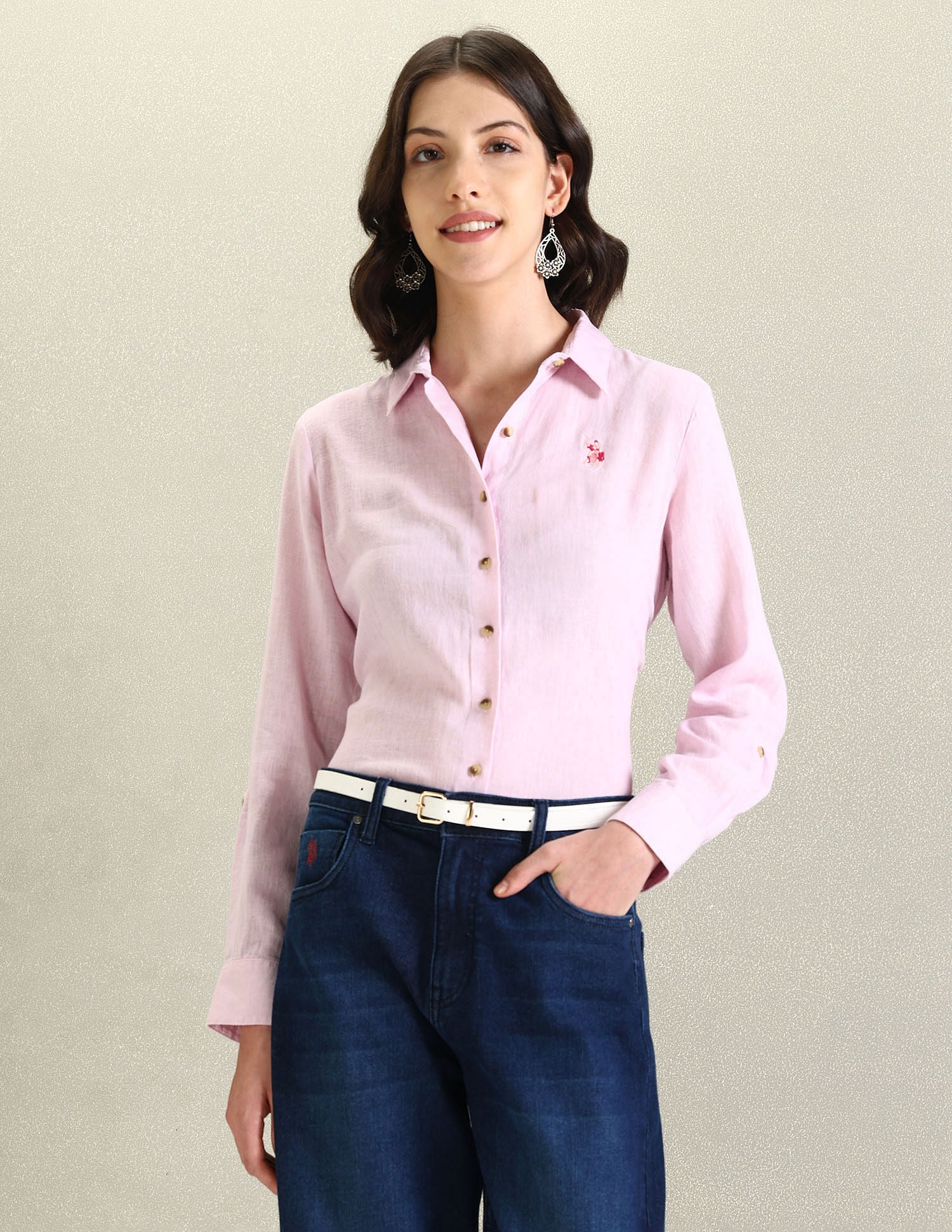 Spread Collar Linen Top Lavender - U.S. Polo Assn. India | Large