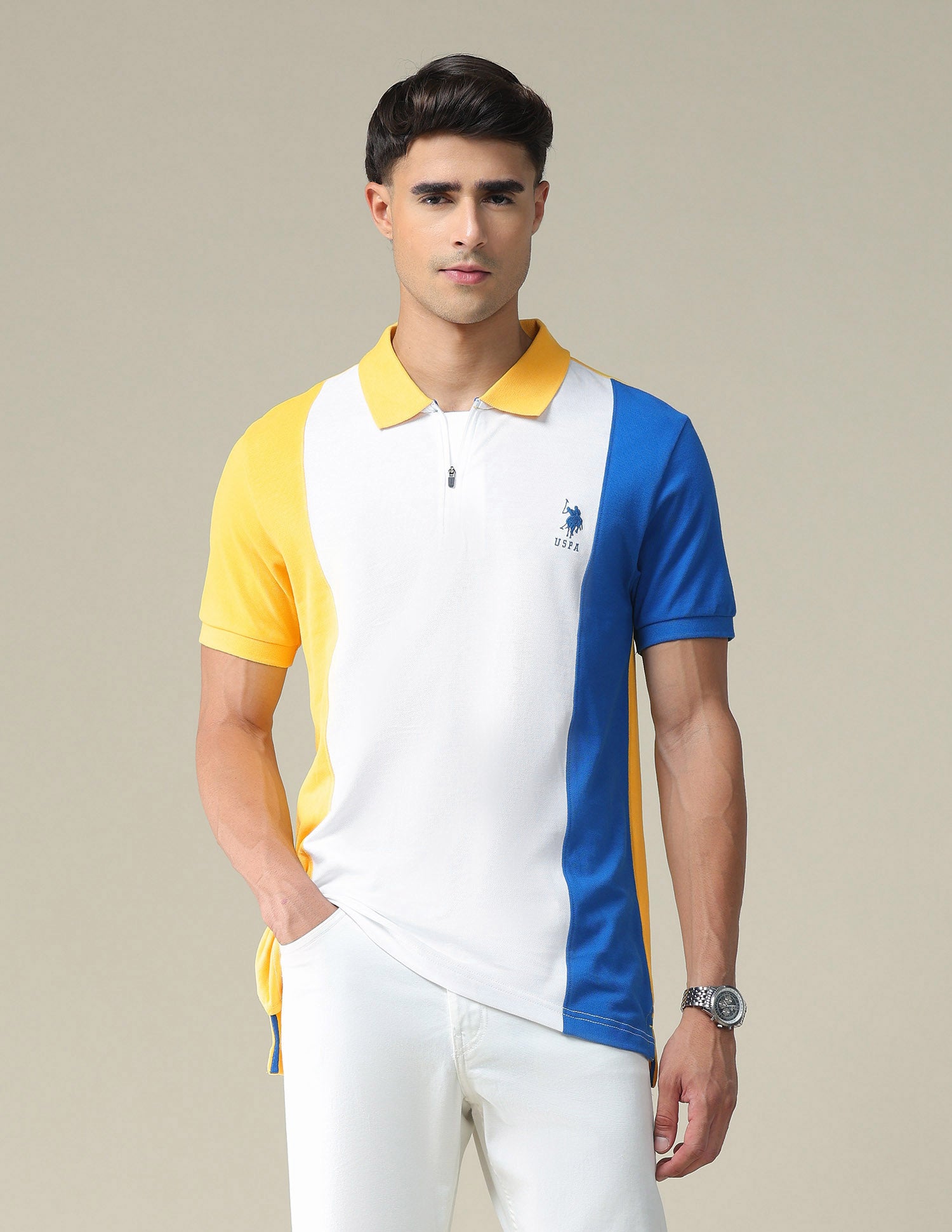 Colour Block Cotton Polo Shirt