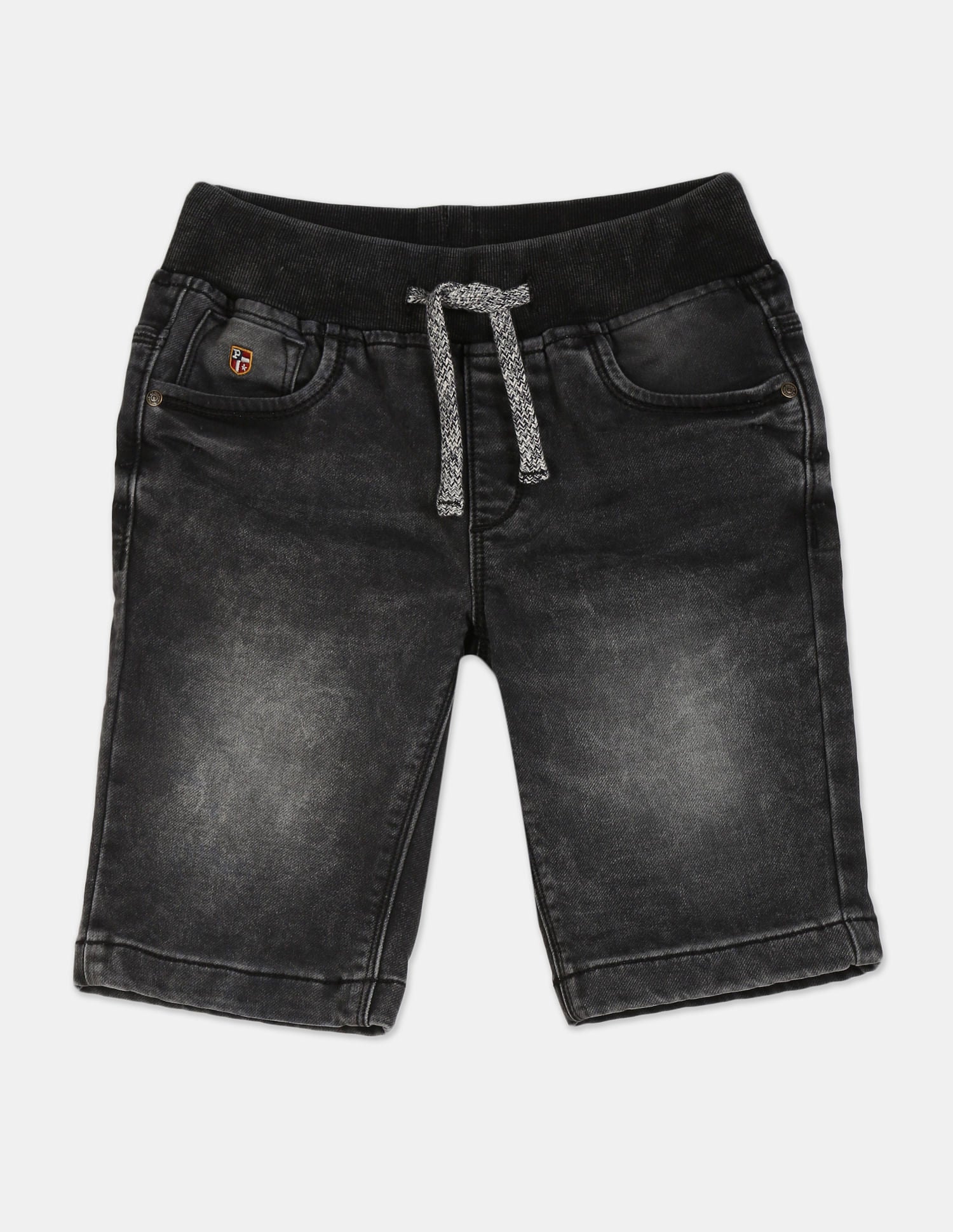 Boys Black Drawstring Waist Stone Wash Denim Shorts Black - U.S. Polo Assn. India | Large