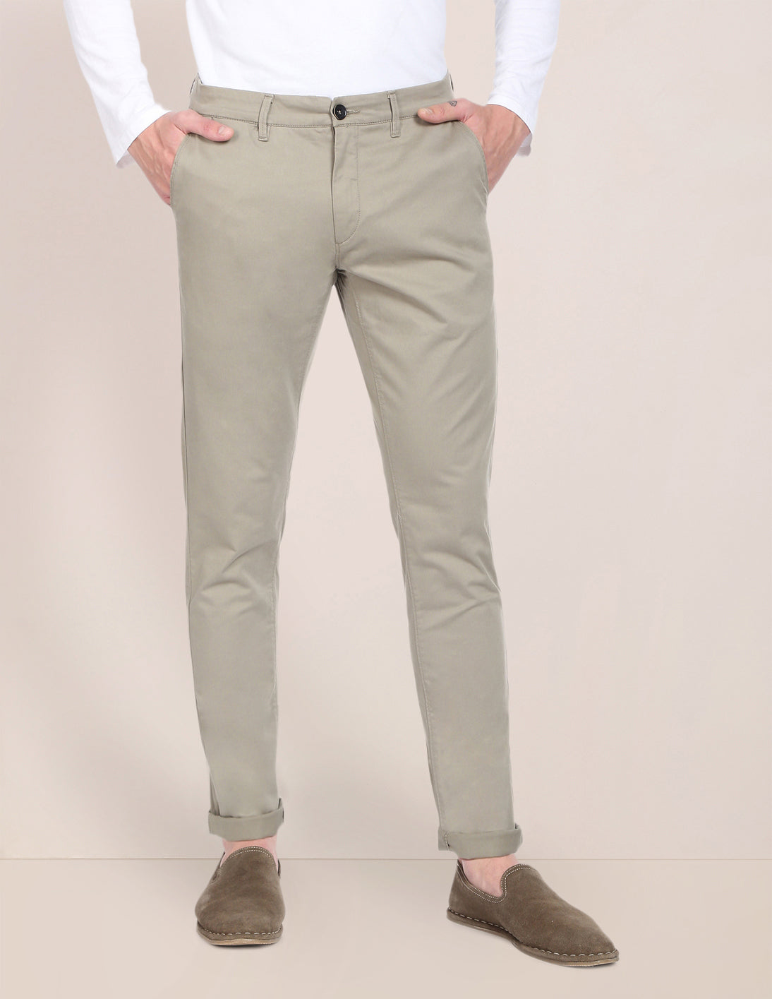 Men Light Olive Solid Austin Trim Fit Casual Trousers – U.S. Polo Assn ...
