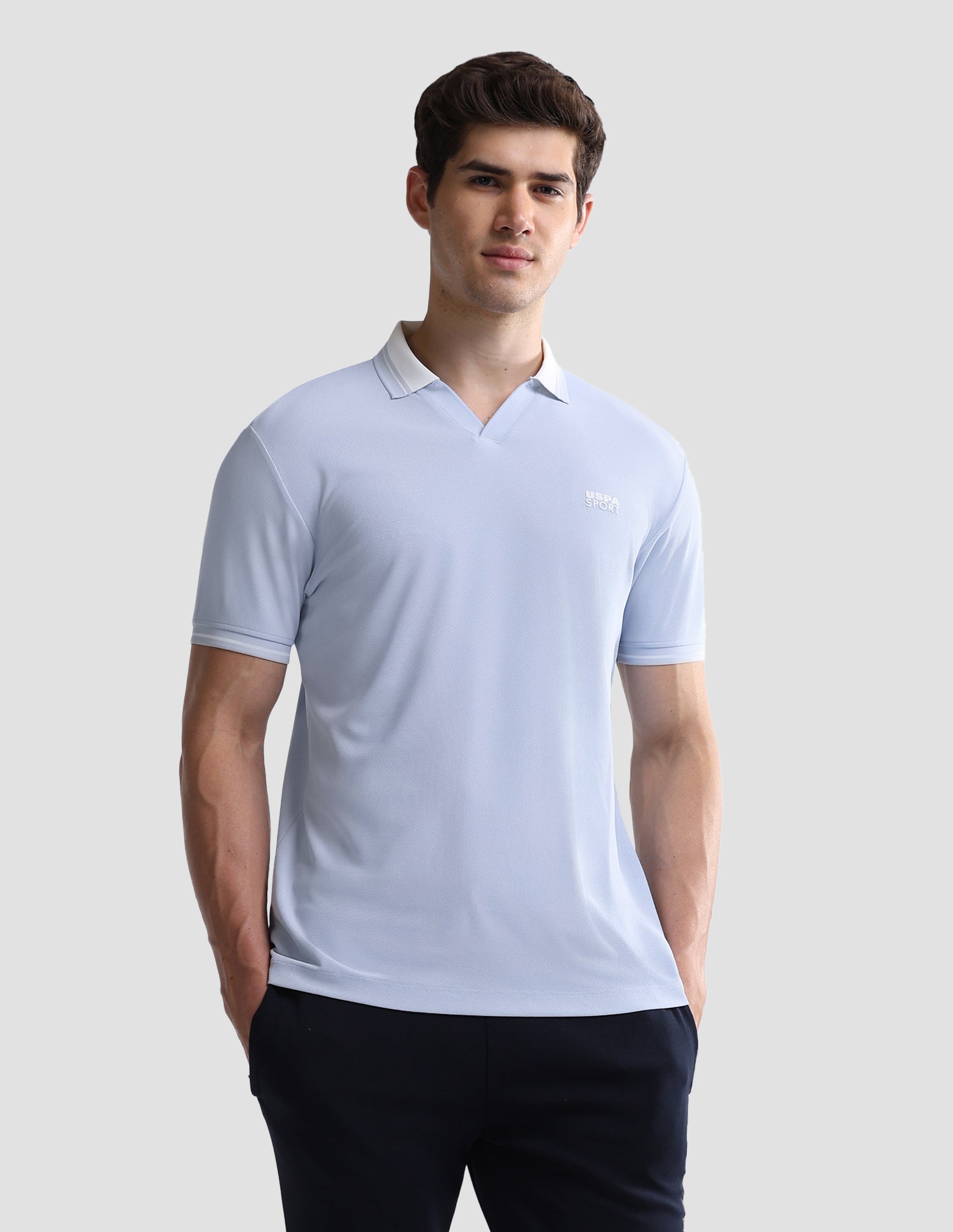 Solid Slim Fit Active Polo Shirt Light Blue - U.S. Polo Assn. India | Large